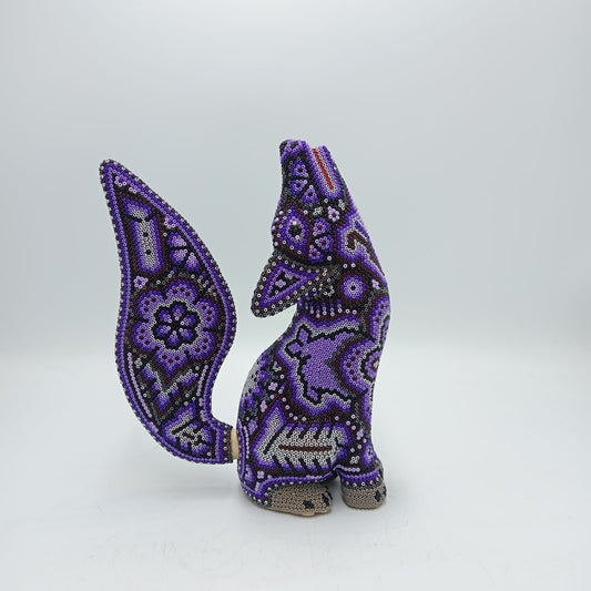 Mexican Huichol Hand Beaded Art, Coyote By Isandro Villa Lopez PP7949 Oaxaca