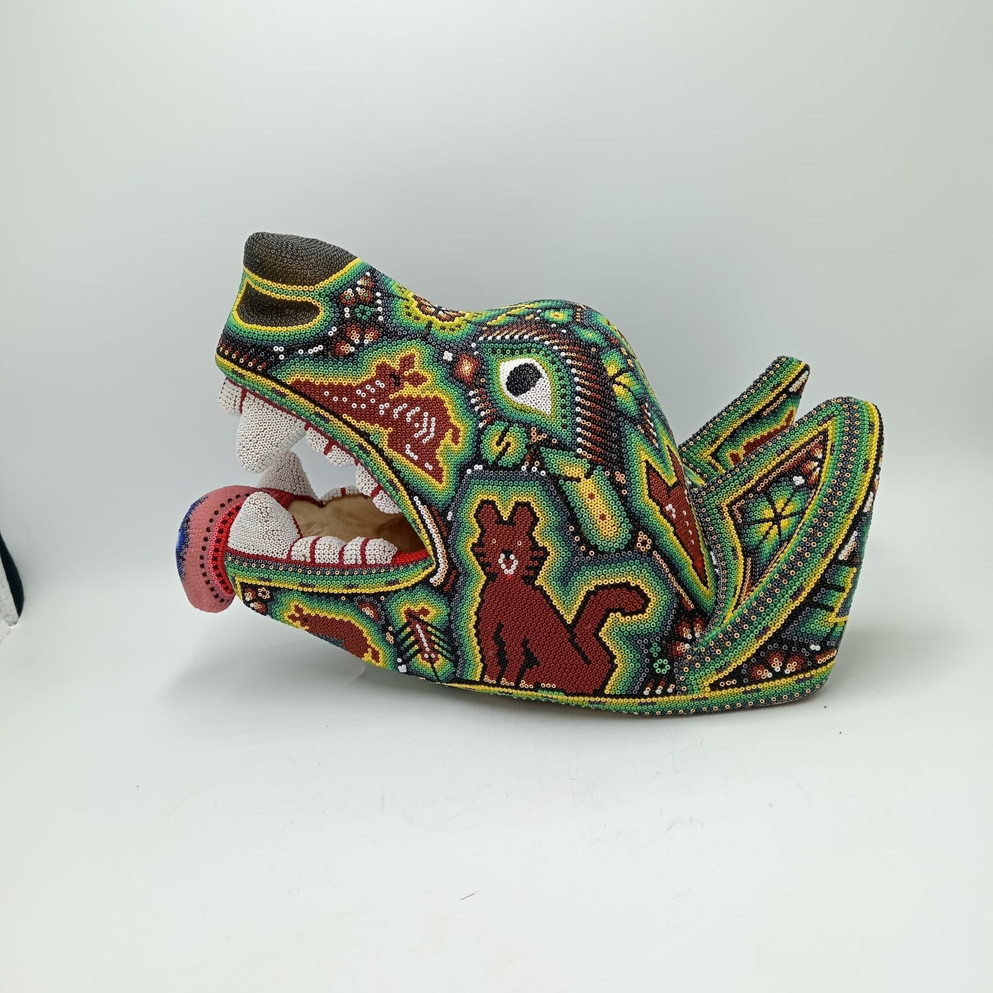 Huichol Mexican Hand Beaded, Wolf Head By Isandro Villa Lopez PP7954