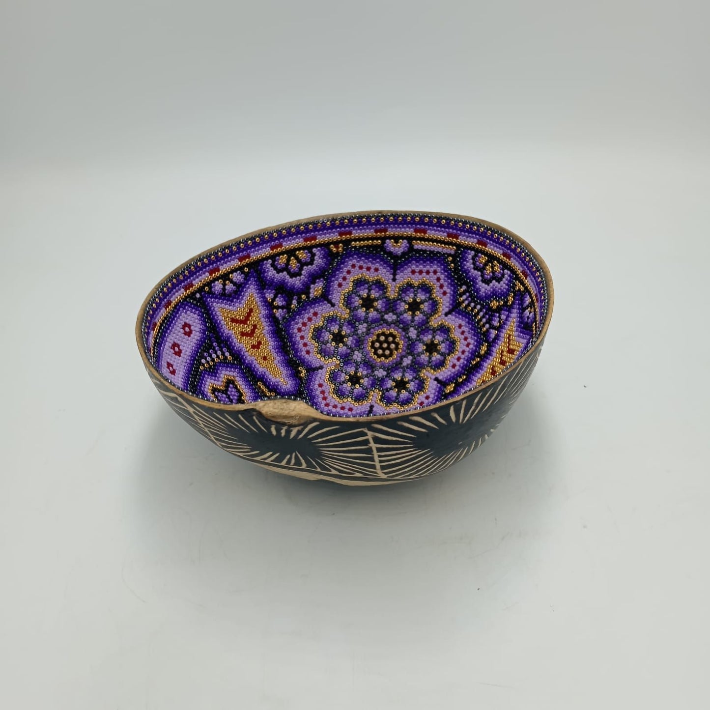 Huichol Hand Beaded Gourd Bowl By Isandro Villa Lopez PP7955