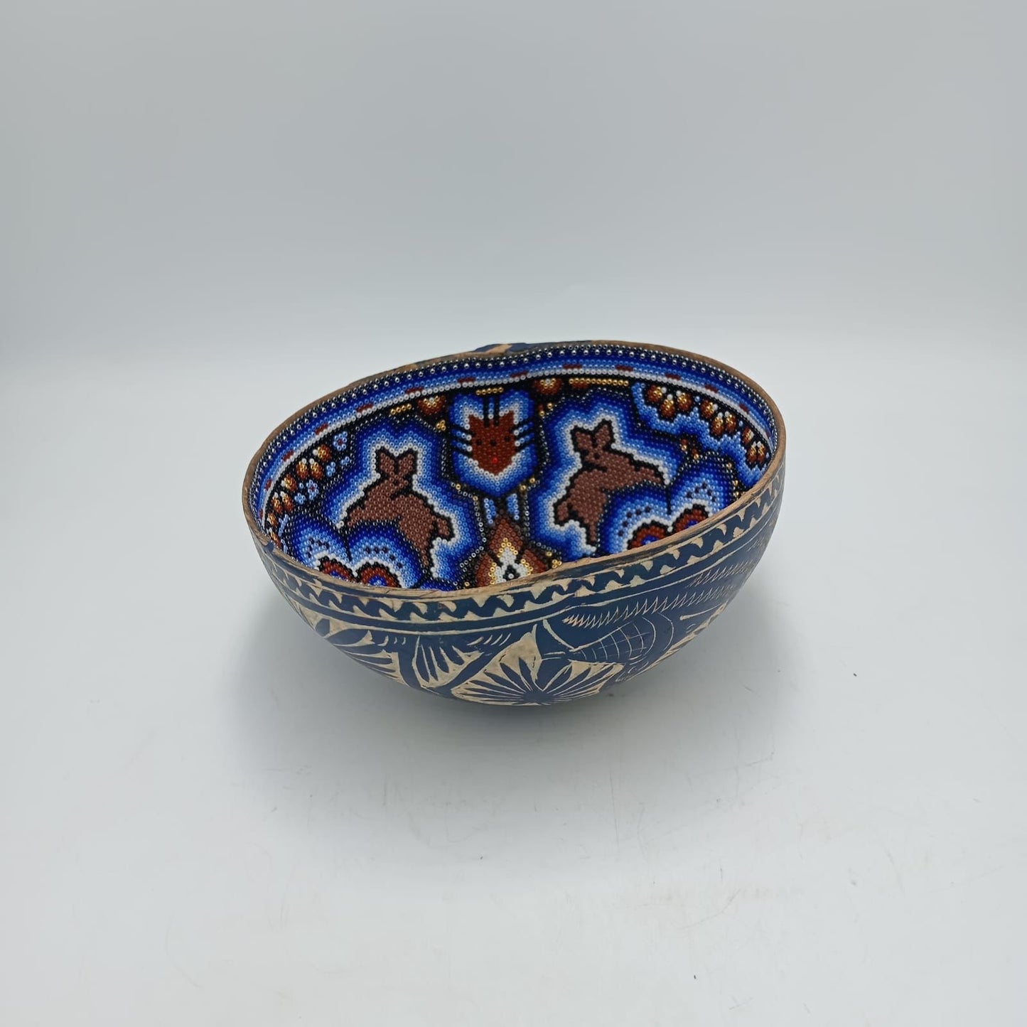 Huichol Hand Beaded Gourd Bowl By Isandro Villa Lopez PP7956