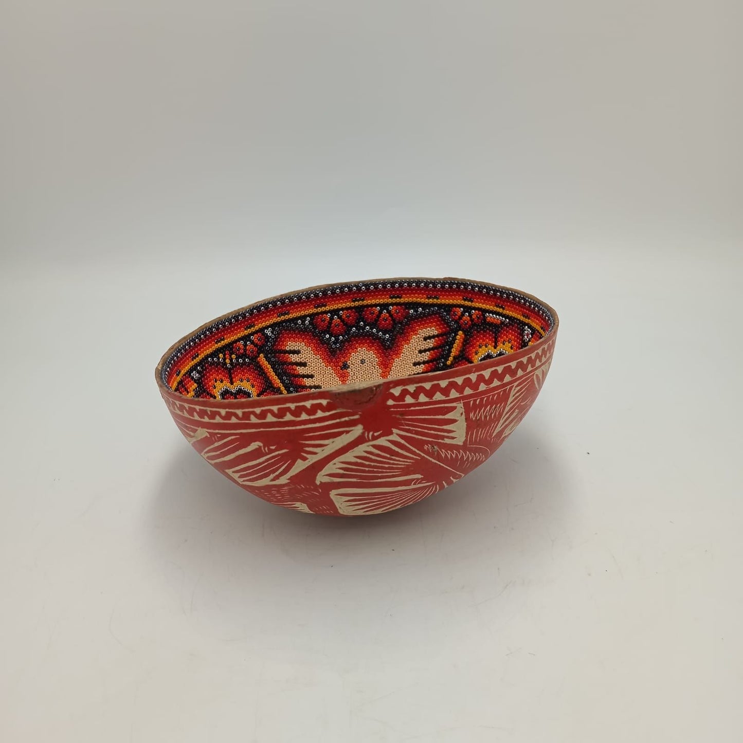 Huichol Hand Beaded Gourd Bowl By Isandro Villa Lopez PP7957