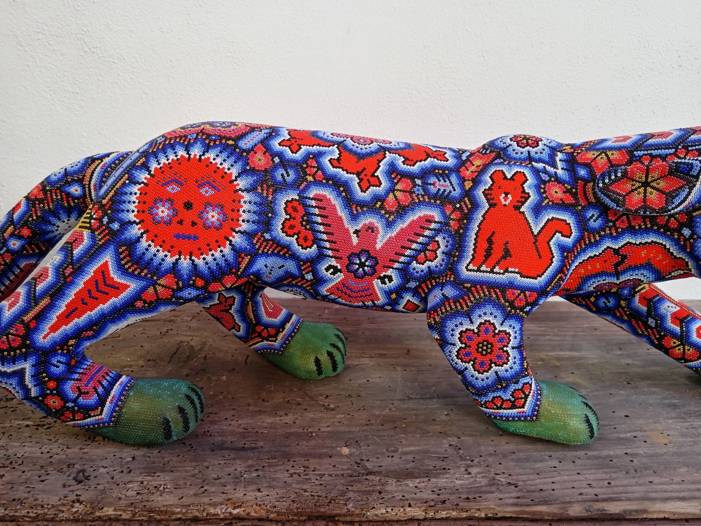 Mexican Huichol Hand Beaded Art, Jaguar By Isandro Villa Lopez PP7958