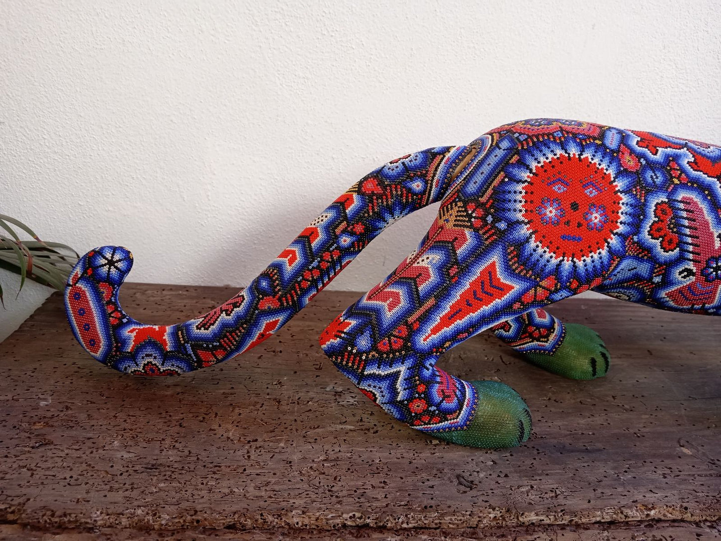 Mexican Huichol Hand Beaded Art, Jaguar By Isandro Villa Lopez PP7958