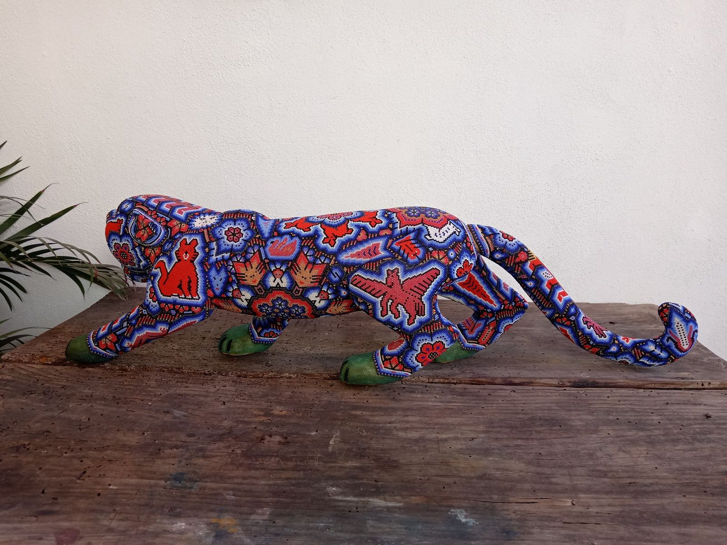 Mexican Huichol Hand Beaded Art, Jaguar By Isandro Villa Lopez PP7958