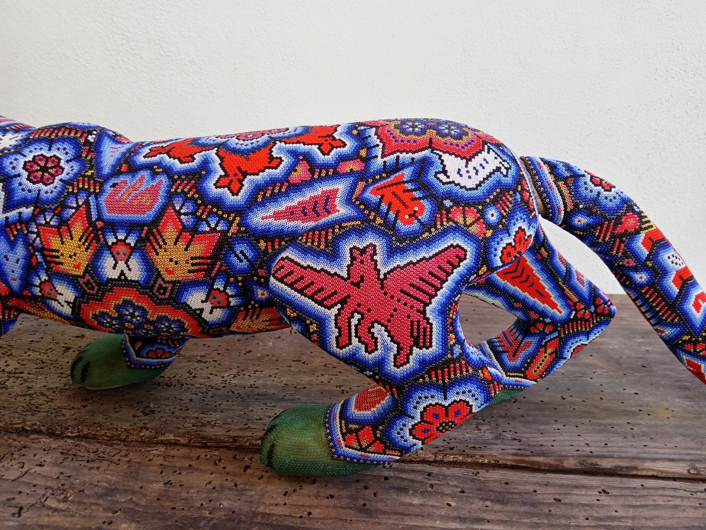 Mexican Huichol Hand Beaded Art, Jaguar By Isandro Villa Lopez PP7958