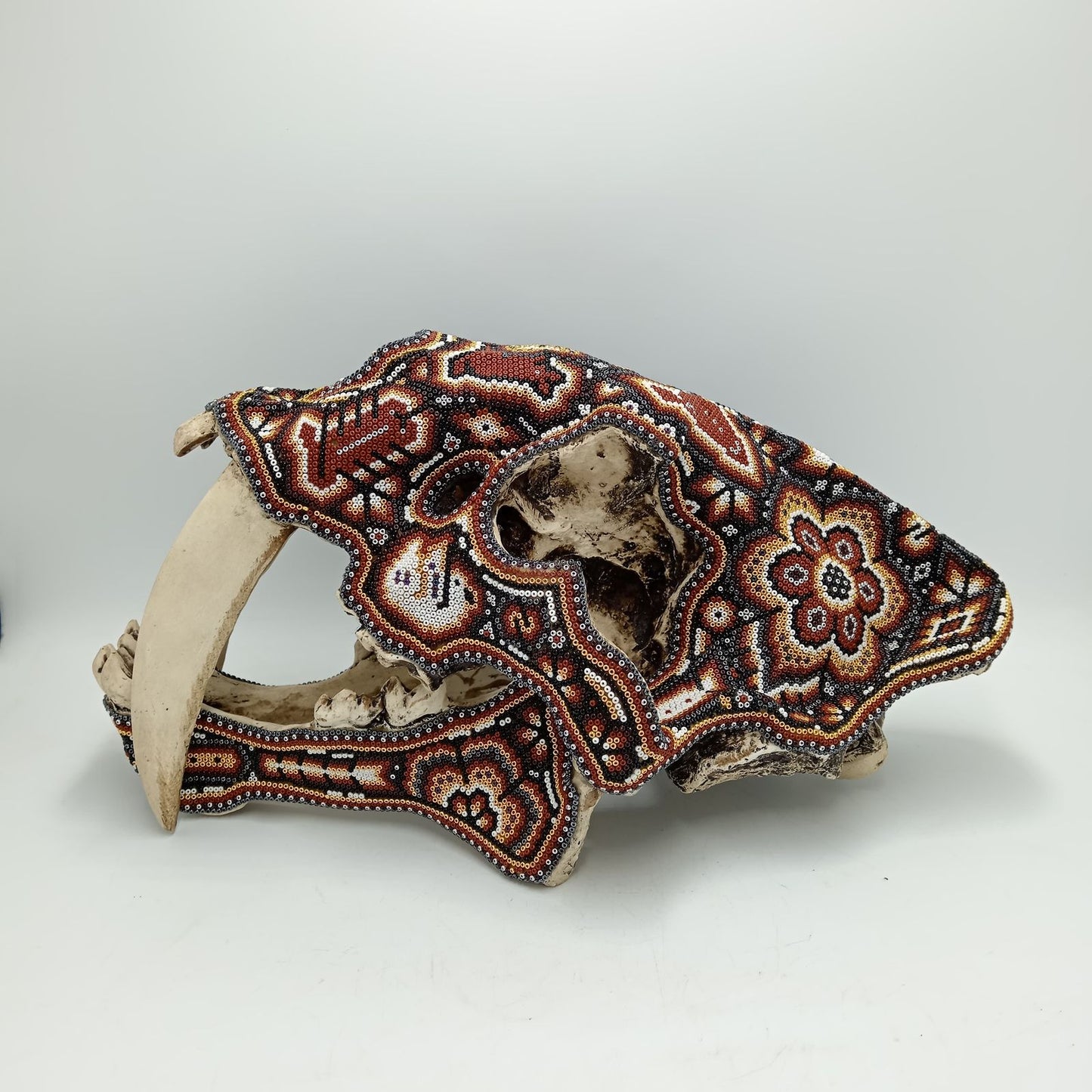 Mexican Huichol Hand Beaded Art, Saber Teeth By Isandro Villa Lopez PP7959