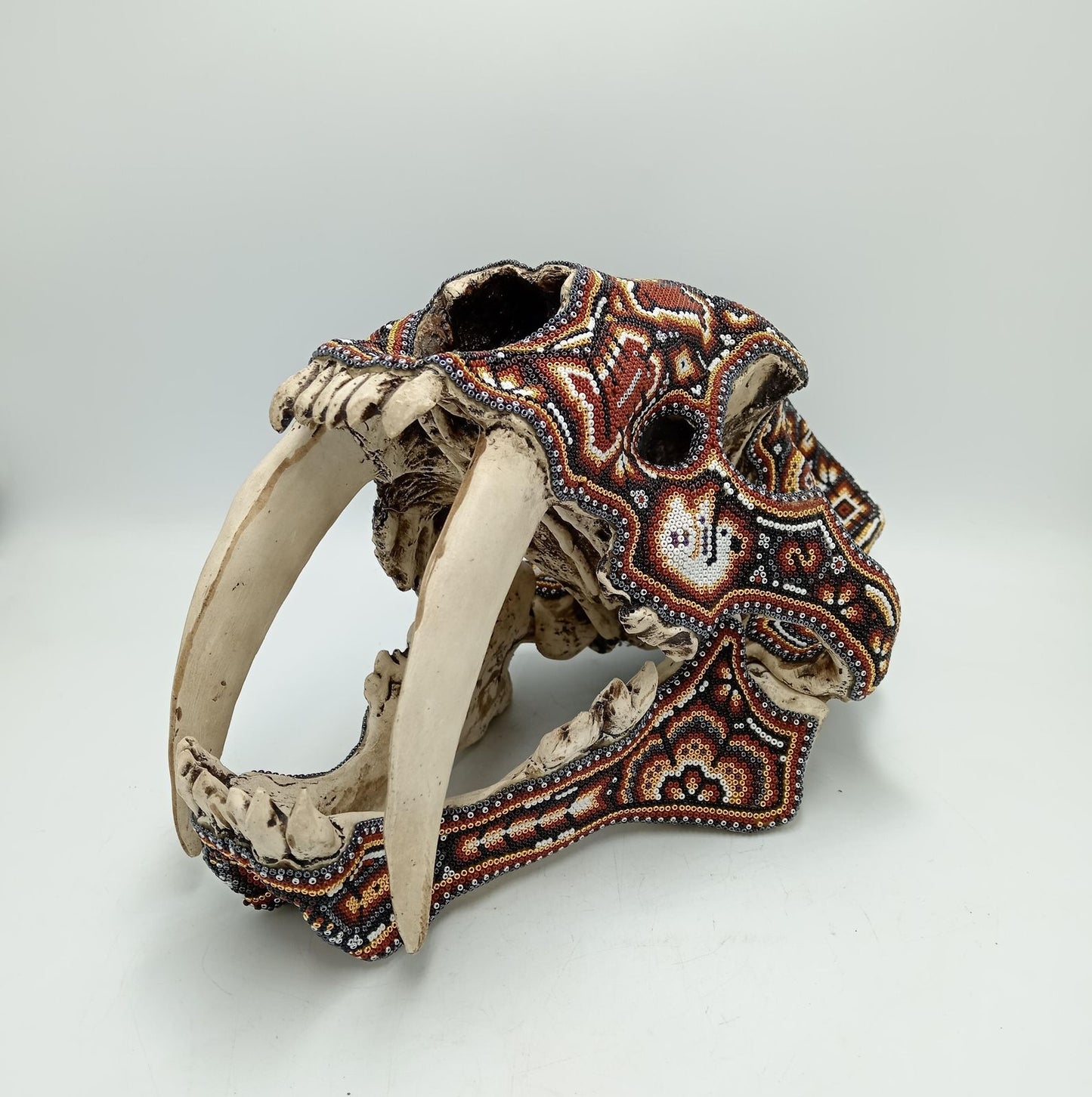 Mexican Huichol Hand Beaded Art, Saber Teeth By Isandro Villa Lopez PP7959