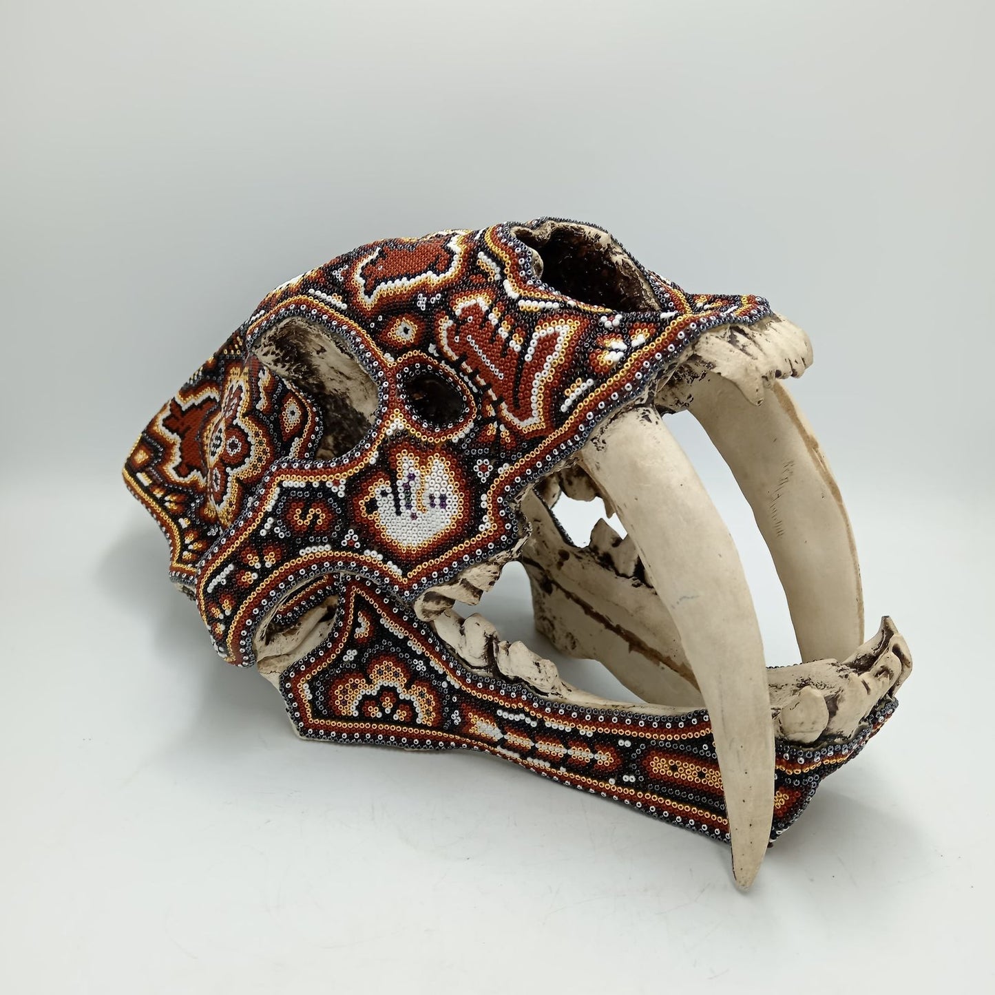 Mexican Huichol Hand Beaded Art, Saber Teeth By Isandro Villa Lopez PP7959