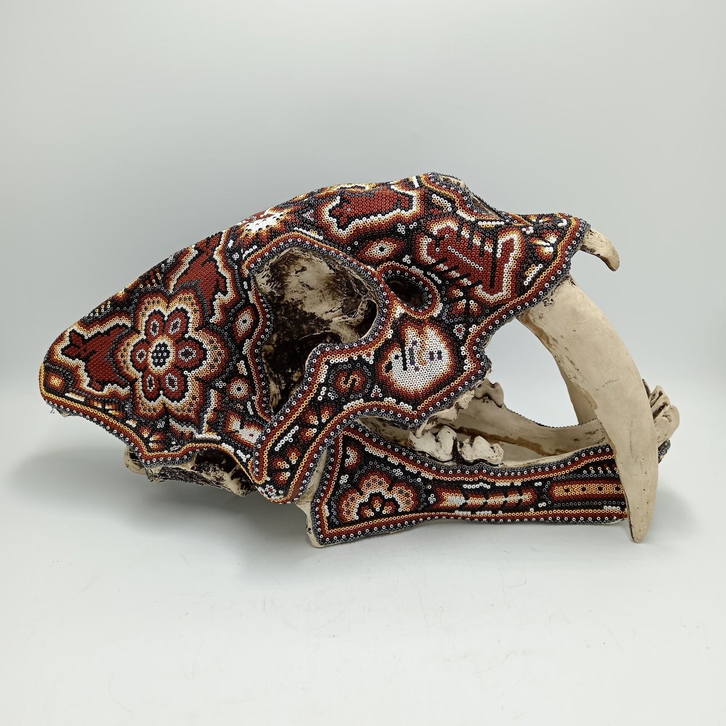 Mexican Huichol Hand Beaded Art, Saber Teeth By Isandro Villa Lopez PP7959