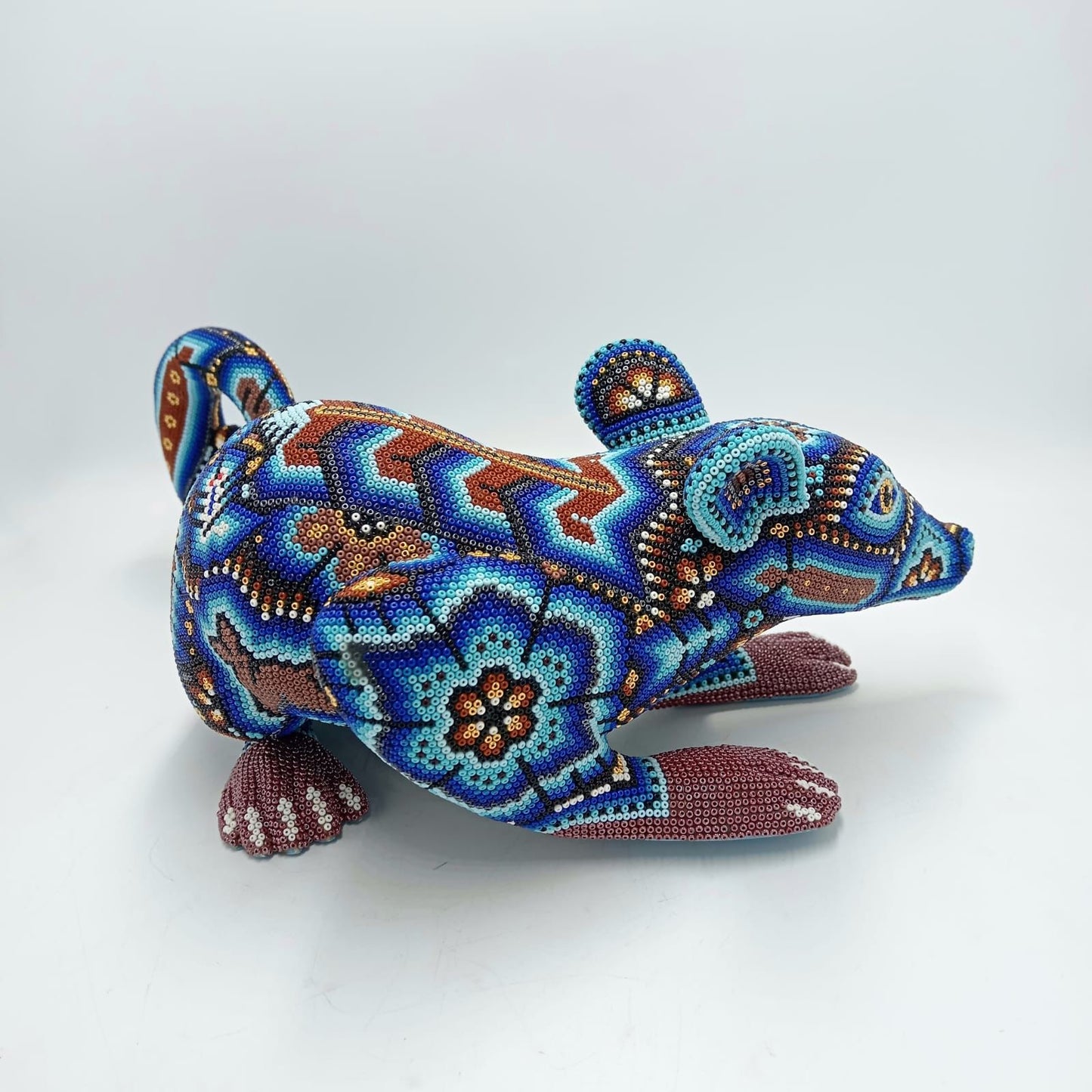 Mexican Huichol Hand Beaded Art, Opossum By Isandro Villa Lopez PP7960
