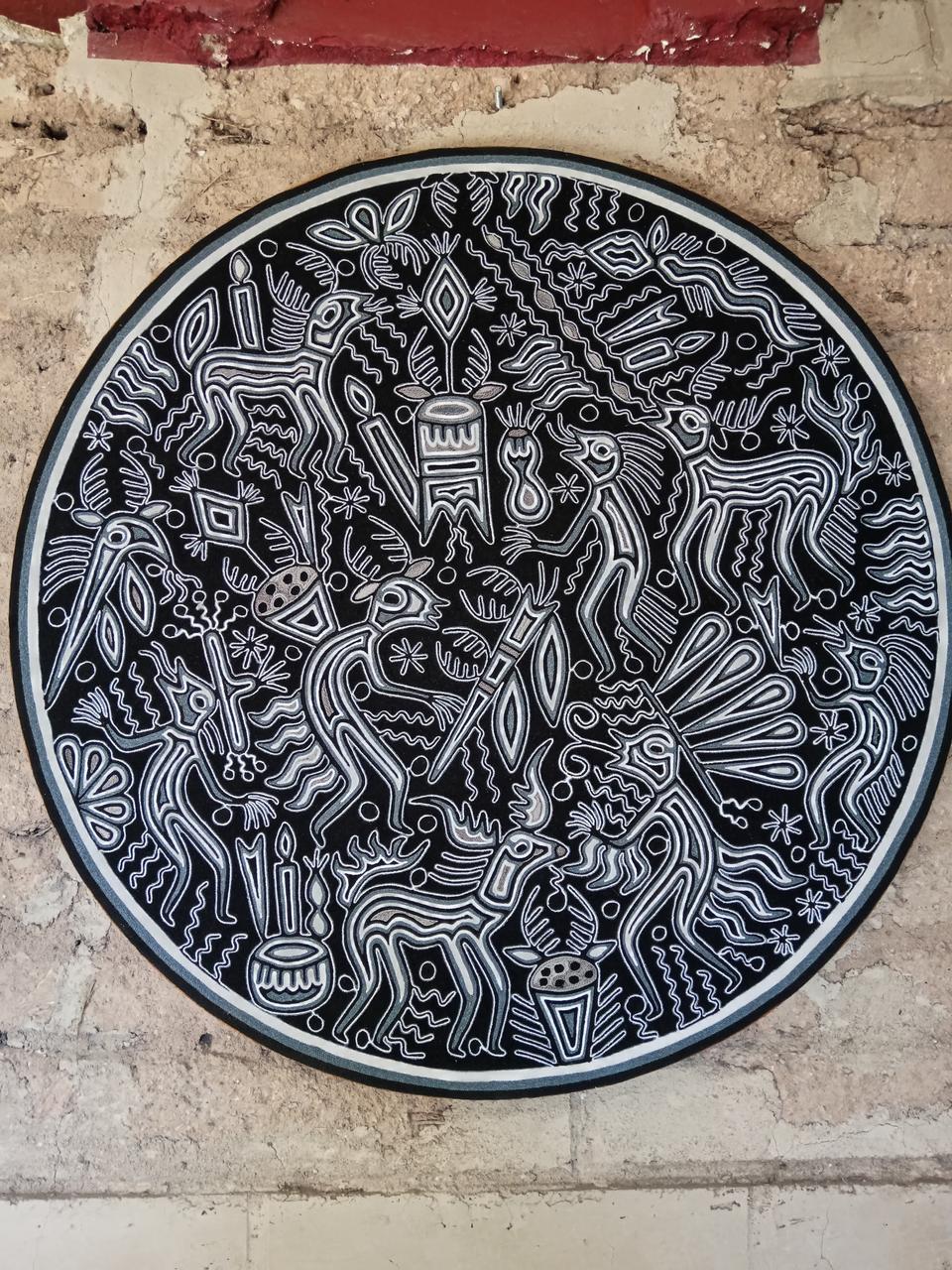Mexican Folk Art Huichol Yarn Painting by Cooperativa Zitacua PP7967