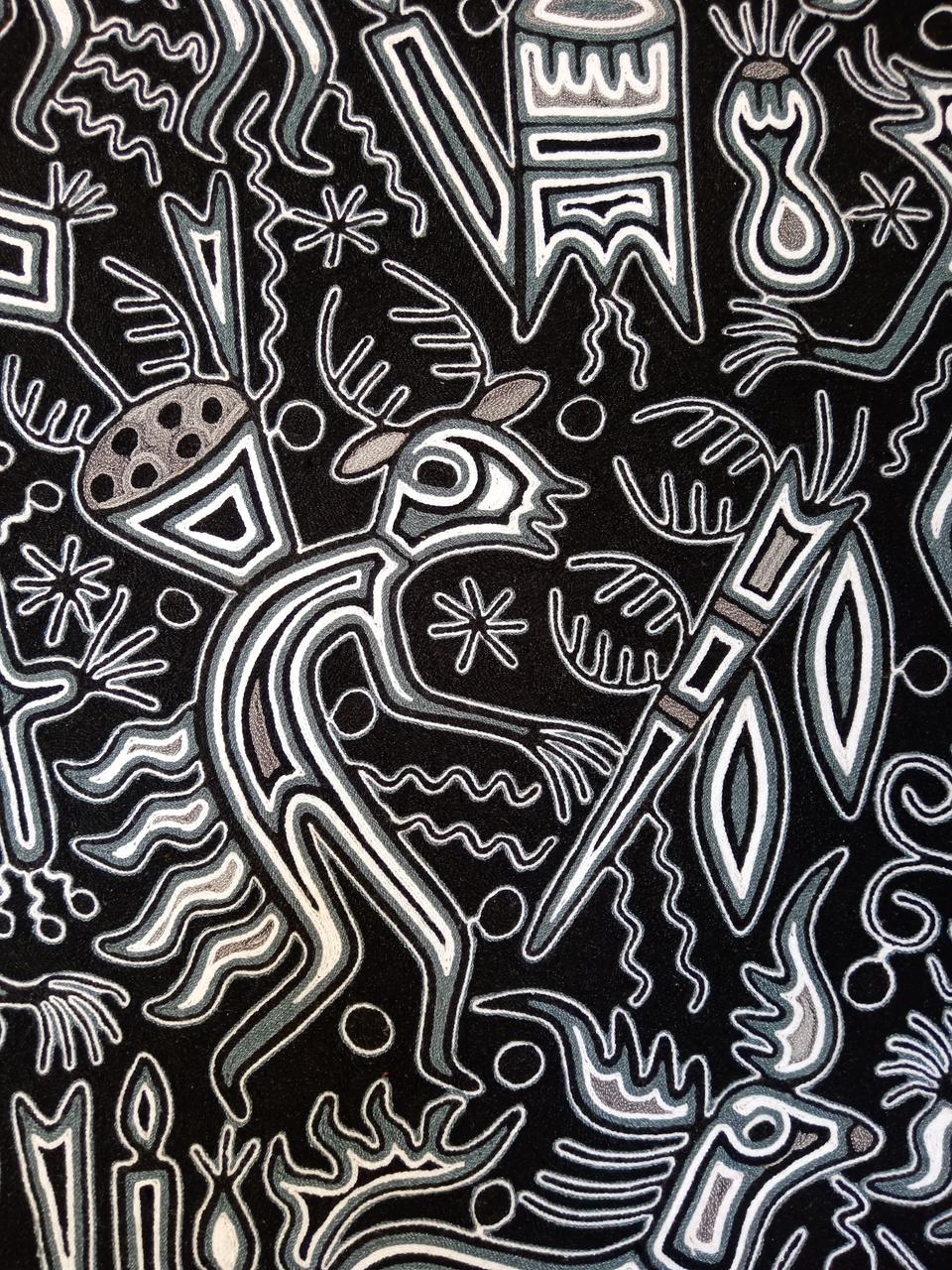 Mexican Folk Art Huichol Yarn Painting by Cooperativa Zitacua PP7967