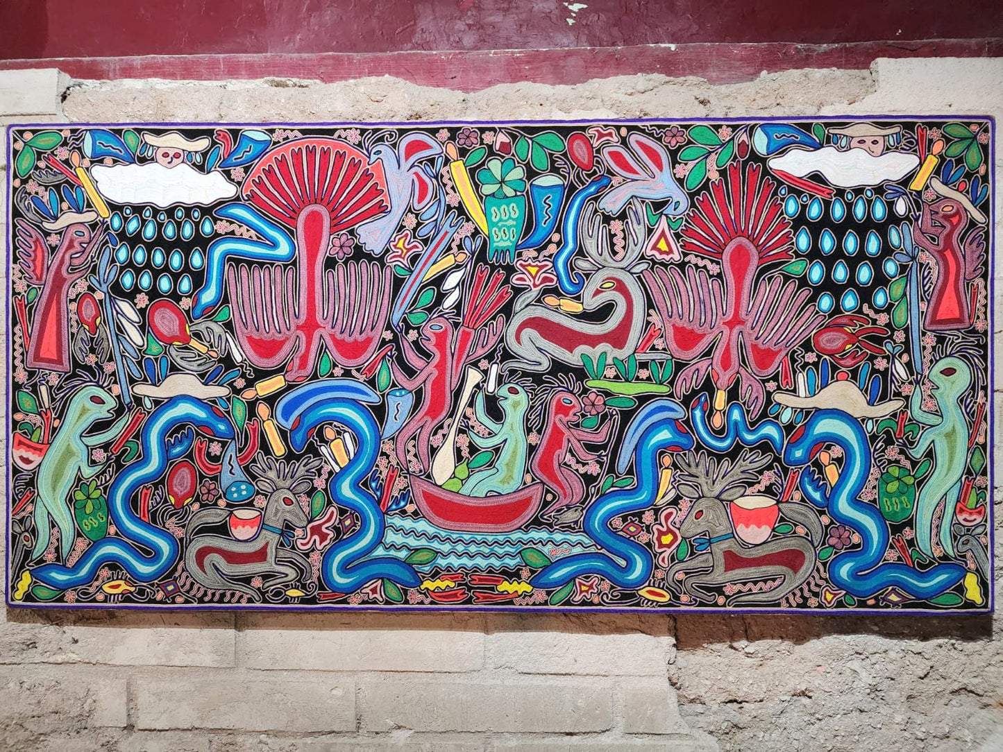 Mexican Folk Art Huichol Yarn Painting by Cooperativa Zitacua PP7969