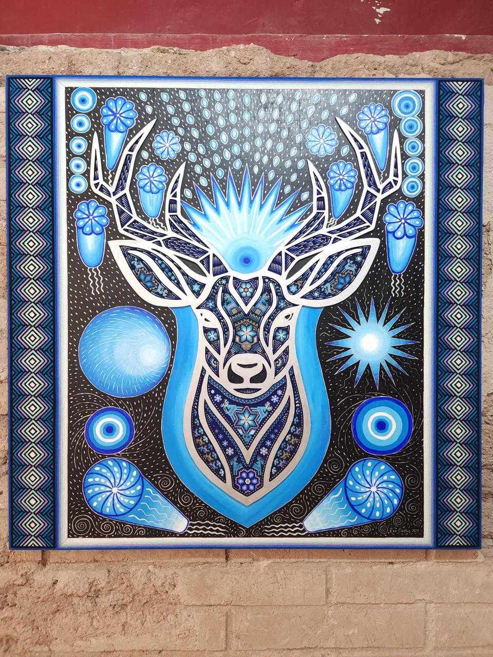 Huichol Indian Mexican Folk Art Yarn Painting Excelente Castro PP7974