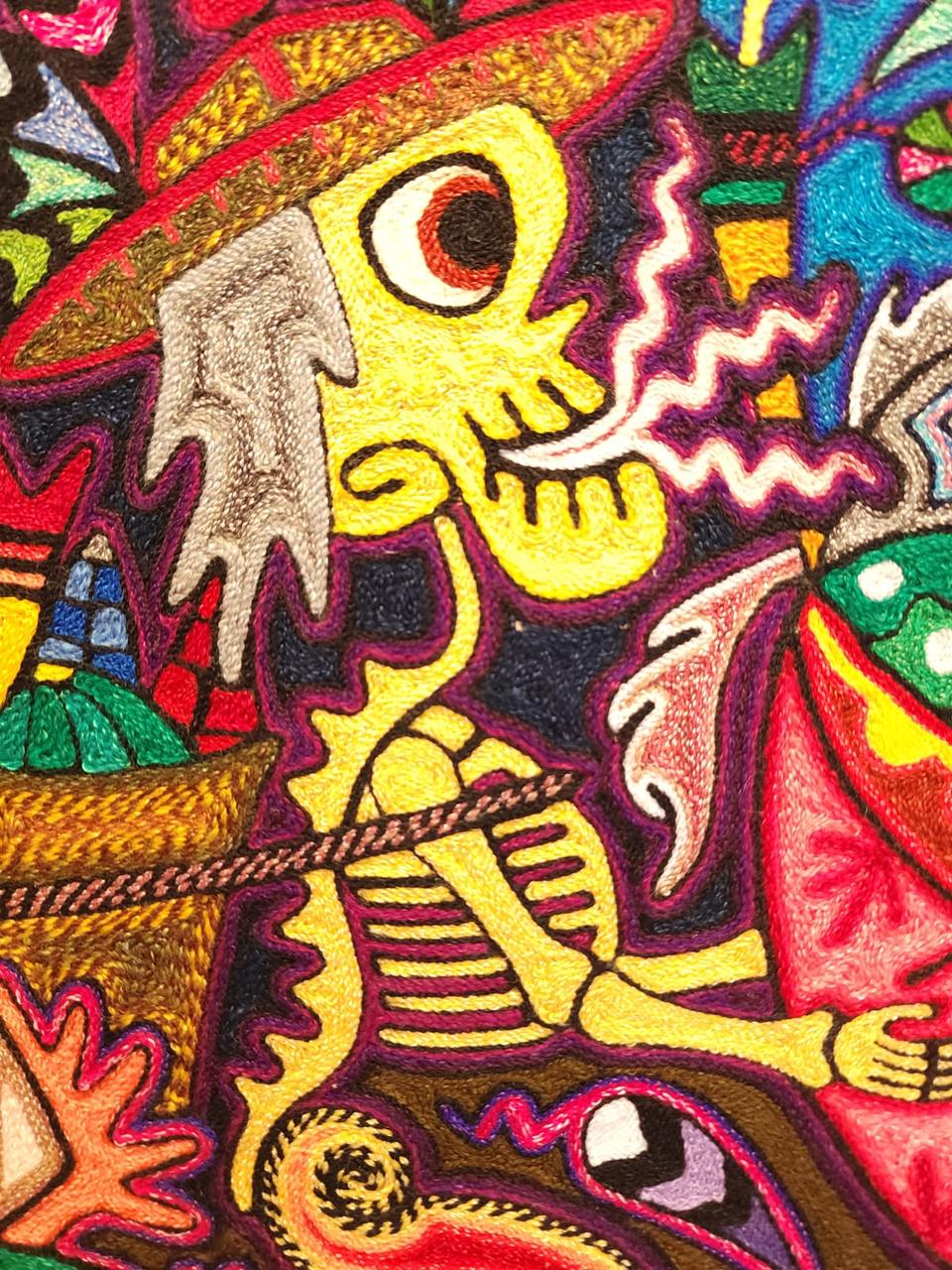 Mexican Folk Art Huichol Indian Yarn Painting by Luis Castro PP7975