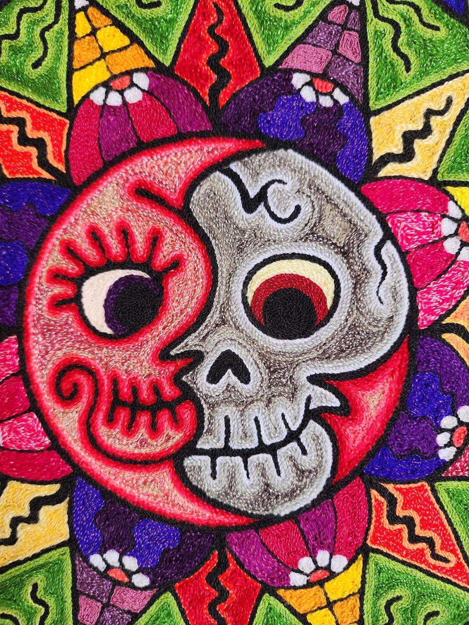Mexican Folk Art Huichol Indian Yarn Painting by Luis Castro PP7979