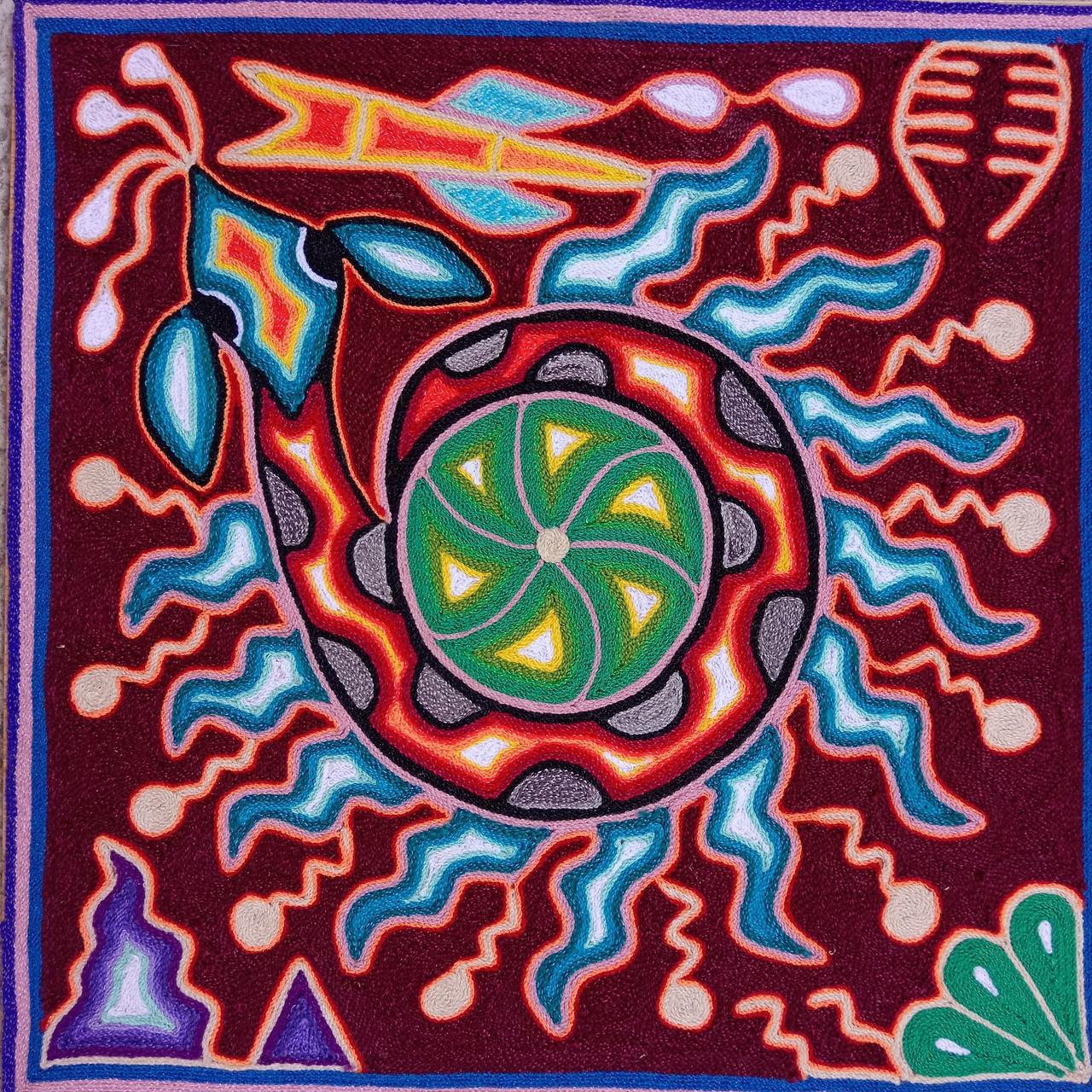 Mexican Folk Art Huichol Yarn Painting by Cooperativa Zitacua PP7992