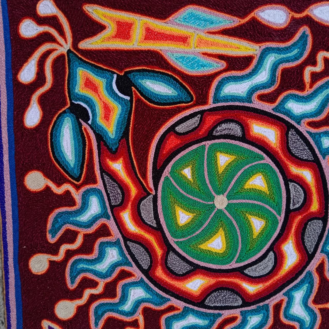 Mexican Folk Art Huichol Yarn Painting by Cooperativa Zitacua PP7992