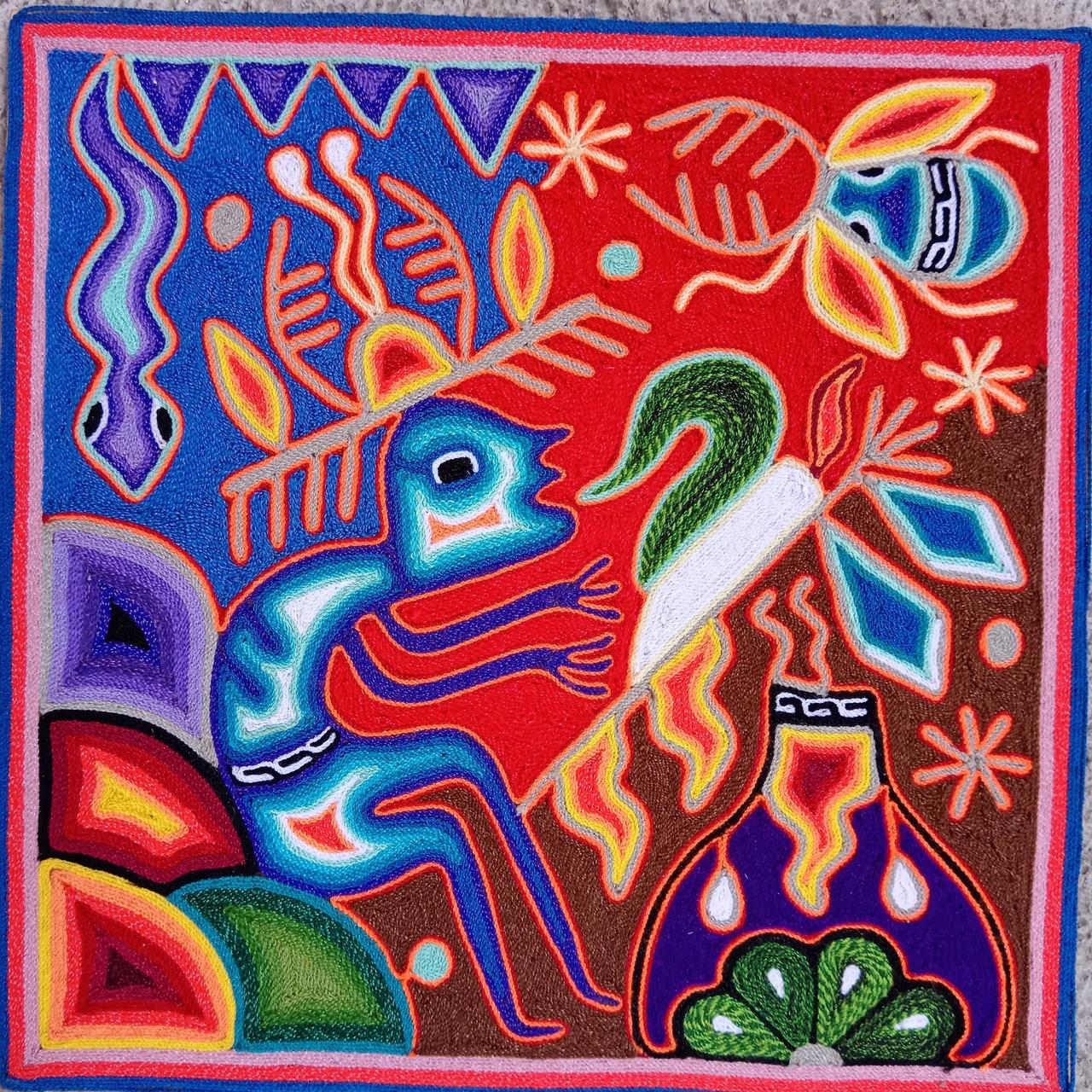 Mexican Folk Art Huichol Yarn Painting by Cooperativa Zitacua PP7993