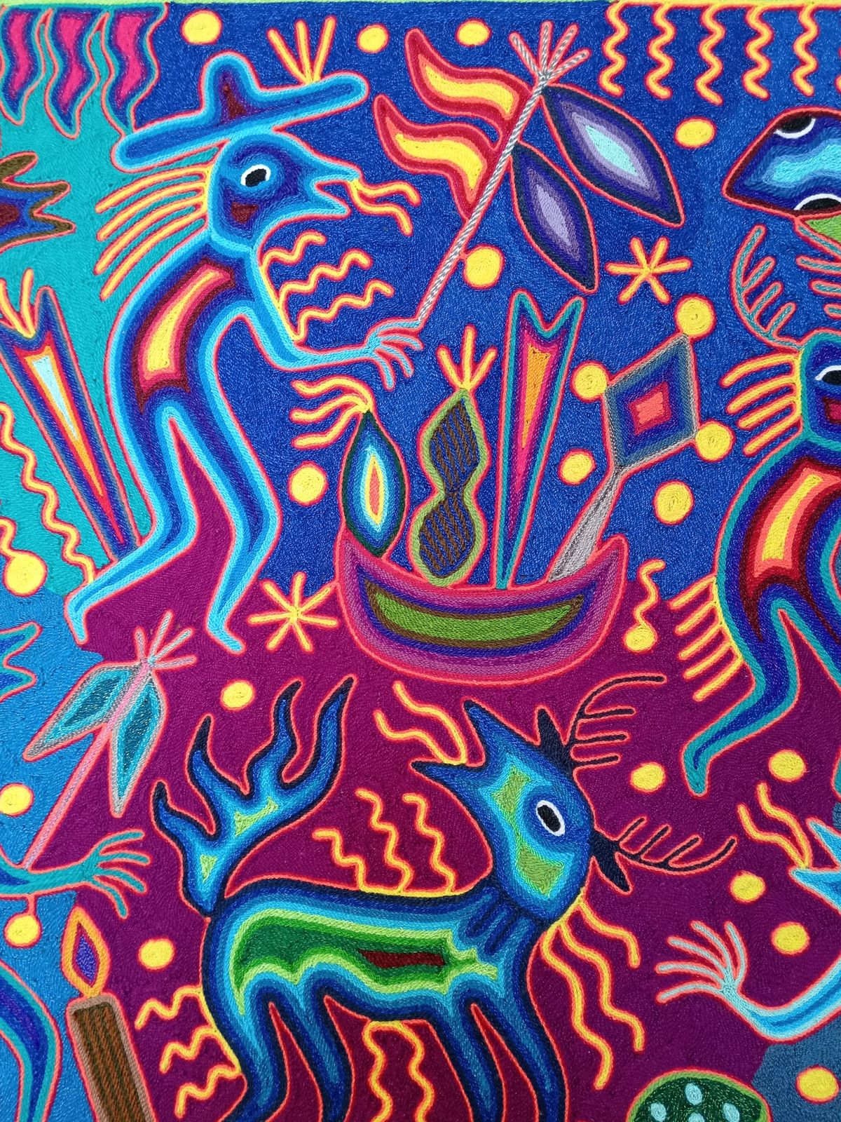 Mexican Folk Art Huichol Yarn Painting by Cooperativa Zitacua PP7994