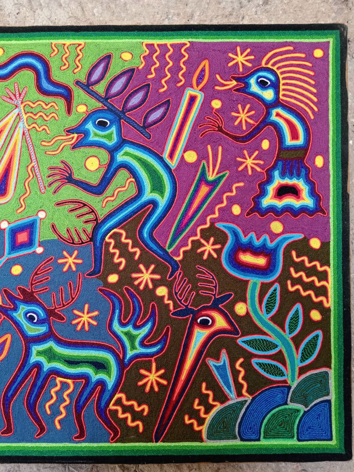Mexican Folk Art Huichol Yarn Painting by Cooperativa Zitacua PP7994