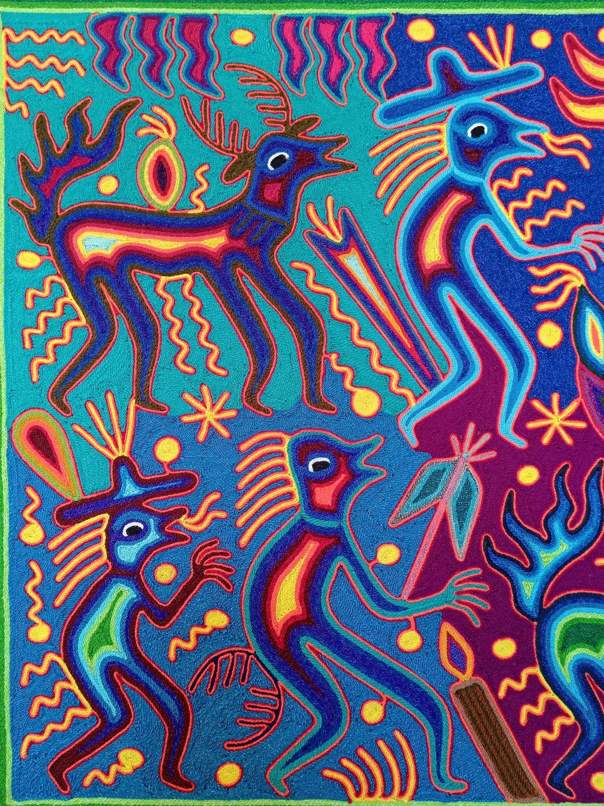 Mexican Folk Art Huichol Yarn Painting by Cooperativa Zitacua PP7994