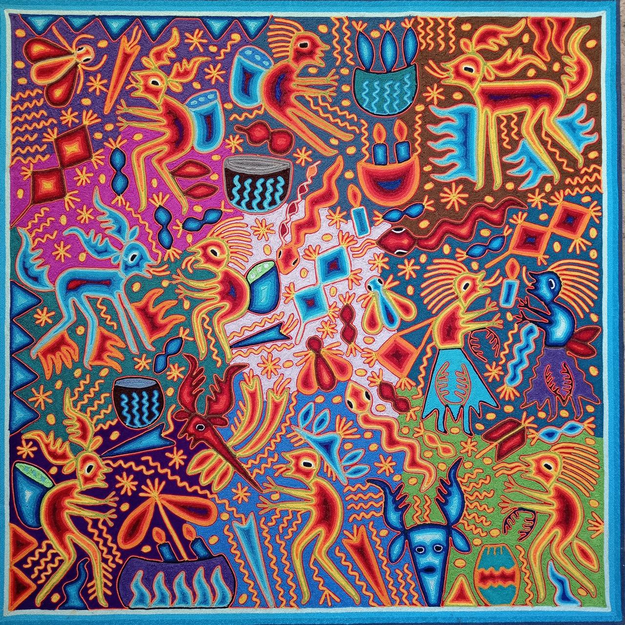 Huichol Indian Yarn Painting By Lourdes Diaz Benitez PP7996