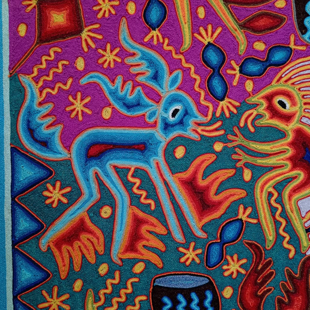 Huichol Indian Yarn Painting By Lourdes Diaz Benitez PP7996