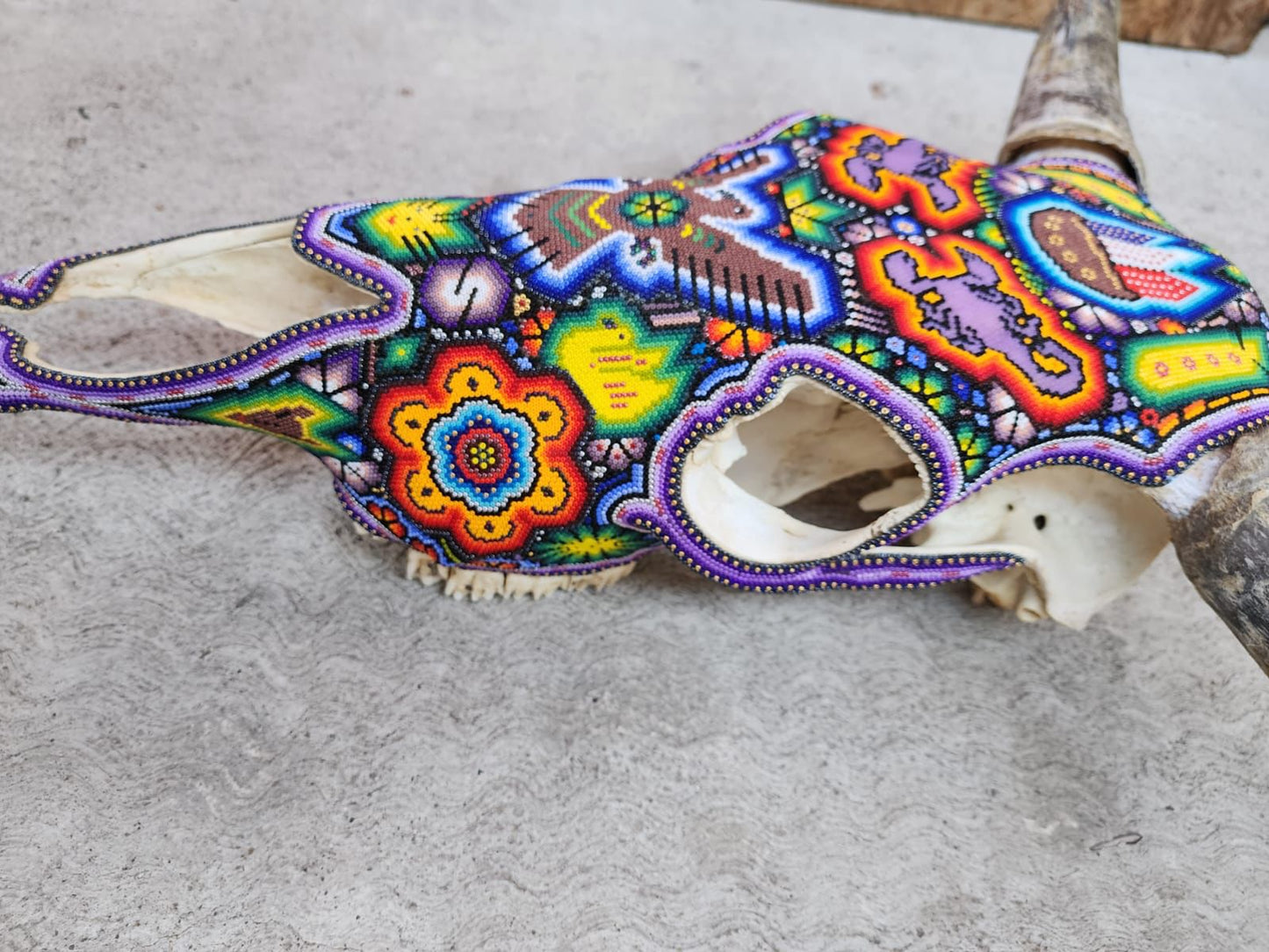 Mexican Folk Art Huichol Hand Beaded Bull Skull By Isandro Villa Lopez PP7971