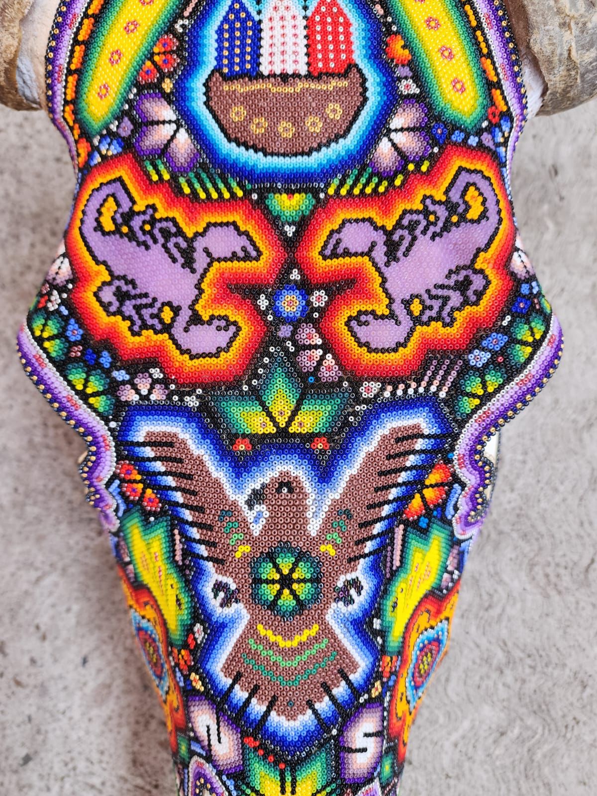 Mexican Folk Art Huichol Hand Beaded Bull Skull By Isandro Villa Lopez PP7971