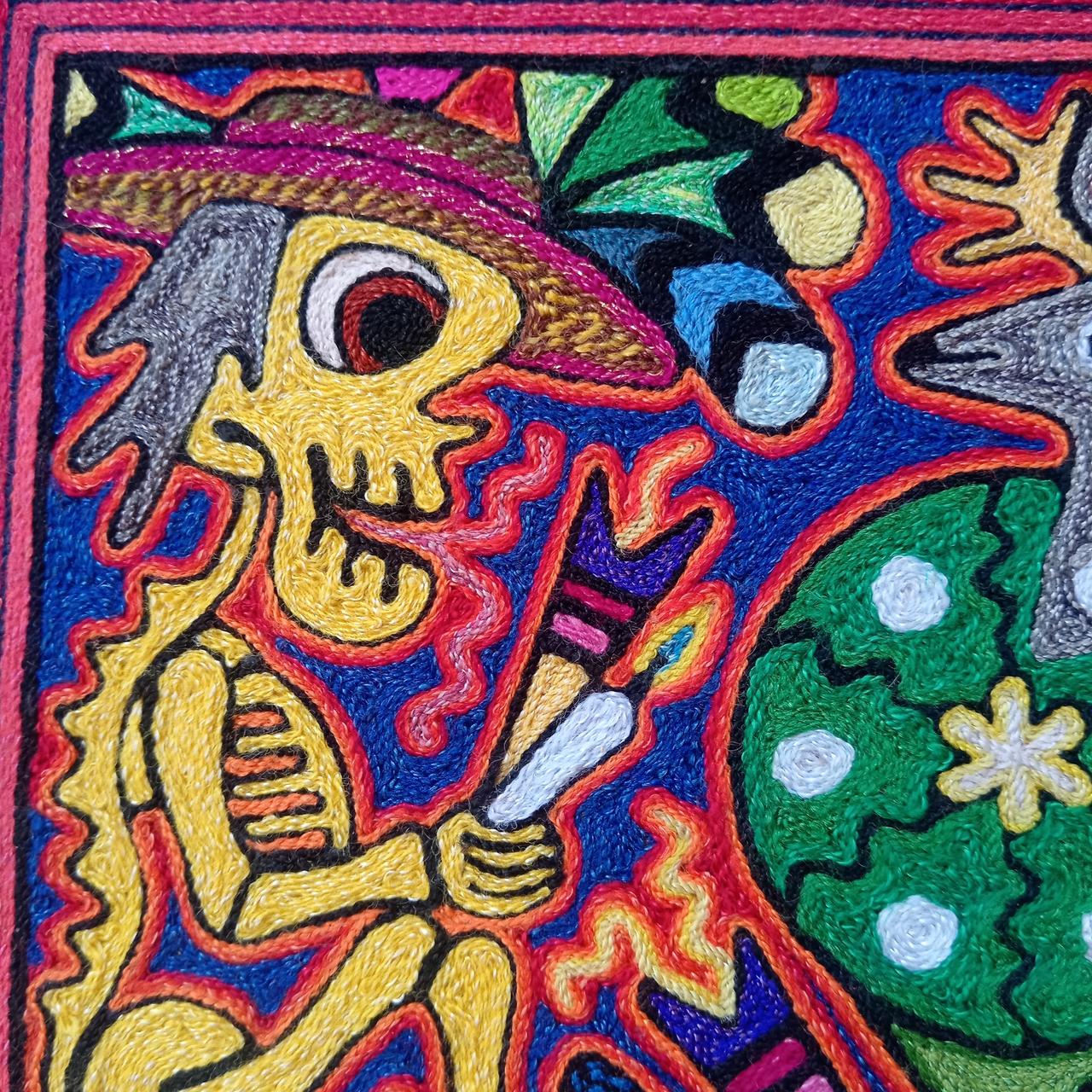 Mexican Folk Art Huichol Indian Yarn Painting by Luis Castro PP8015