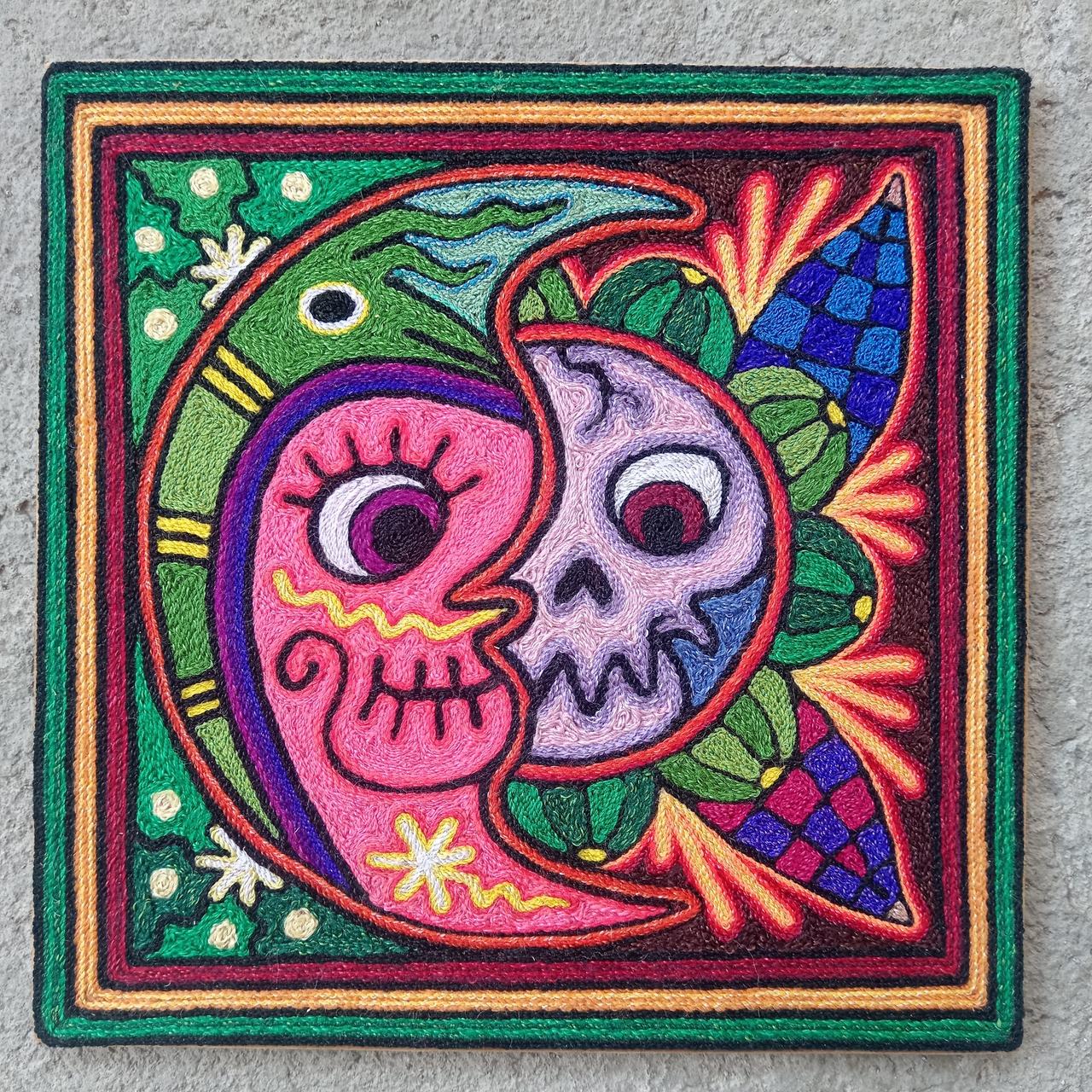 Mexican Folk Art Huichol Indian Yarn Painting by Luis Castro PP8016