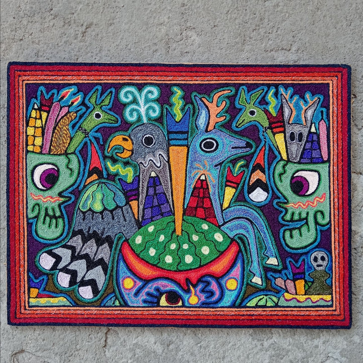 Mexican Folk Art Huichol Indian Yarn Painting by Luis Castro PP8023