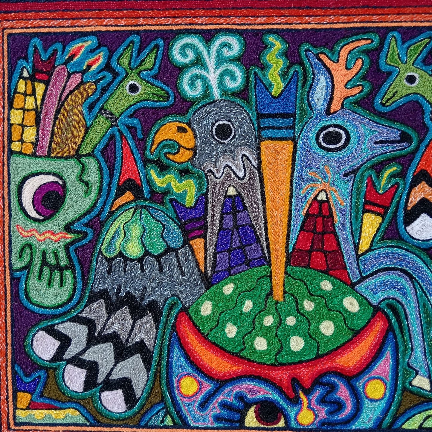 Mexican Folk Art Huichol Indian Yarn Painting by Luis Castro PP8023