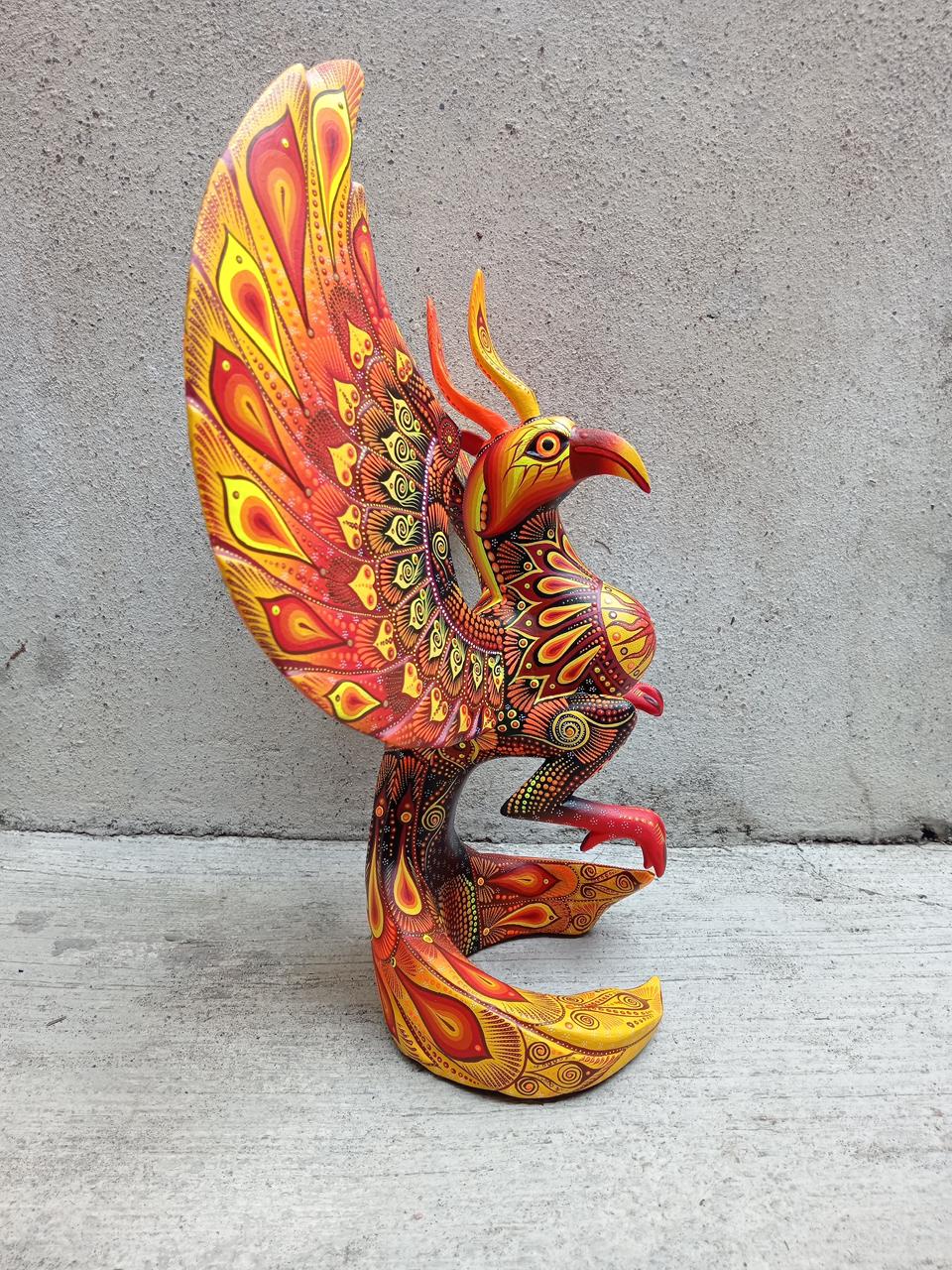 Mexican Folk Art Oaxacan Wood Carving Alebrije Hand Made, Phoenix By Luis Sosa PP8032