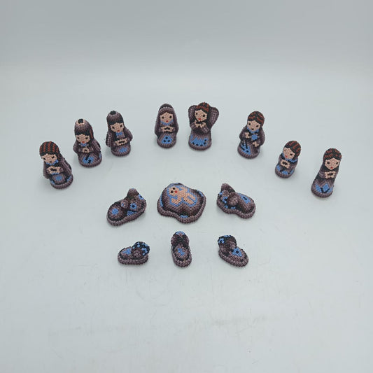 Hand Beaded Huichol Mexican Folk Art Nativity Set By Mayola Villa Lopez PP8071