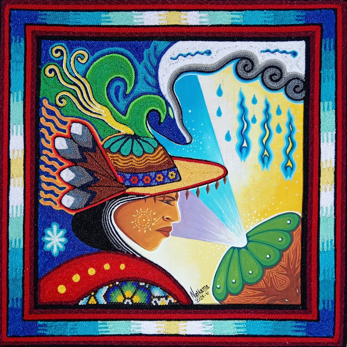 Huichol Mexican Folk Art Yarn Painting by Neikame PP8155