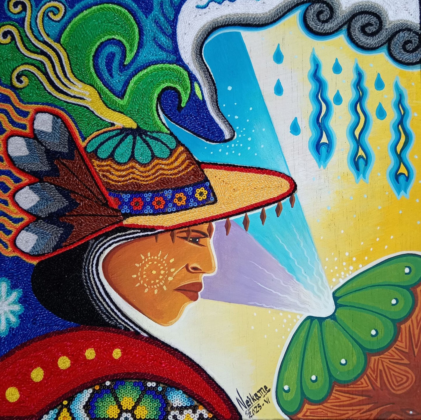 Huichol Mexican Folk Art Yarn Painting by Neikame PP8155