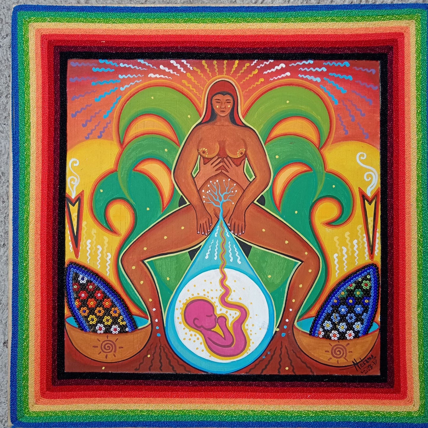 Huichol Mexican Folk Art Yarn Painting by Neikame PP8156