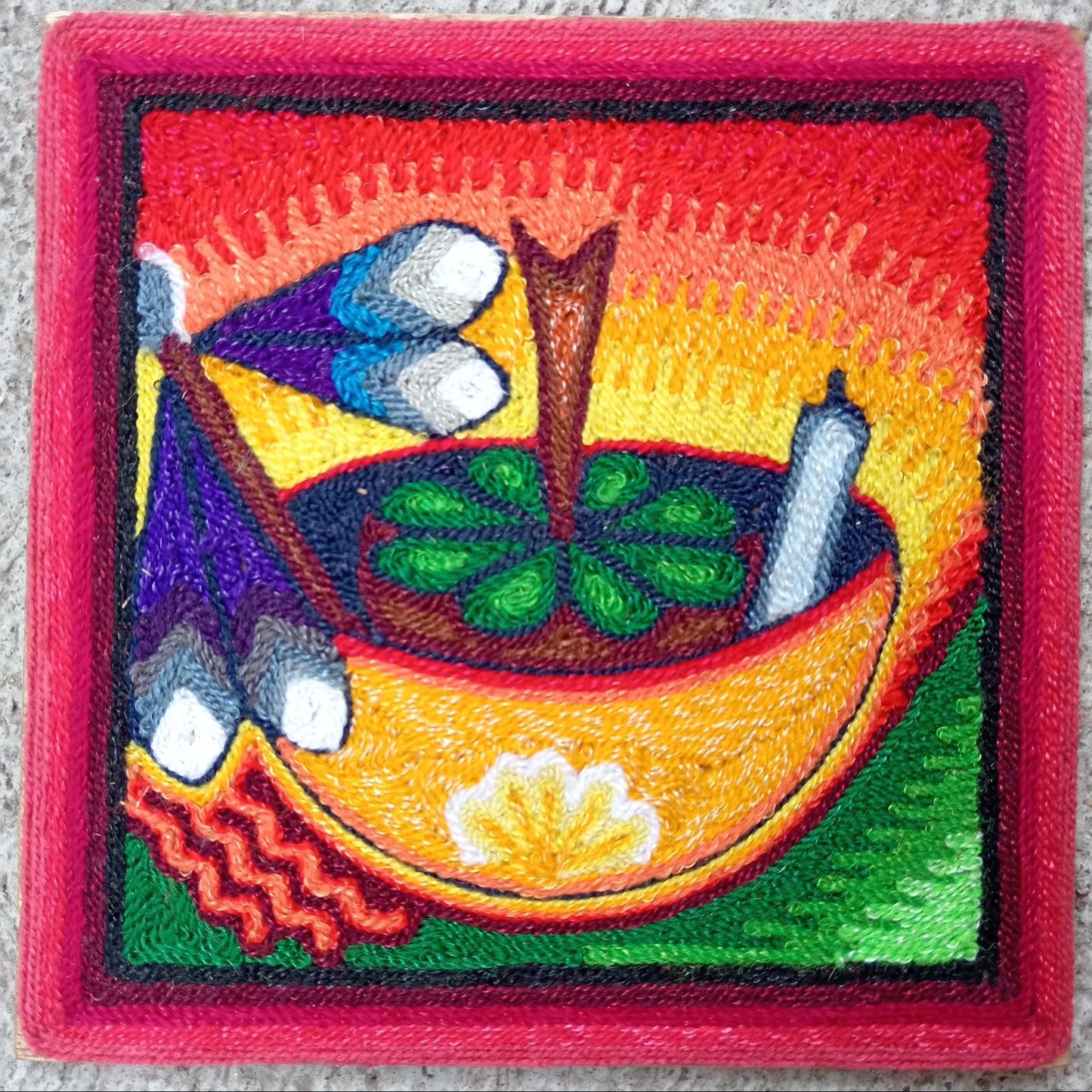 Huichol Mexican Folk Art Yarn Painting by Neikame PP8158