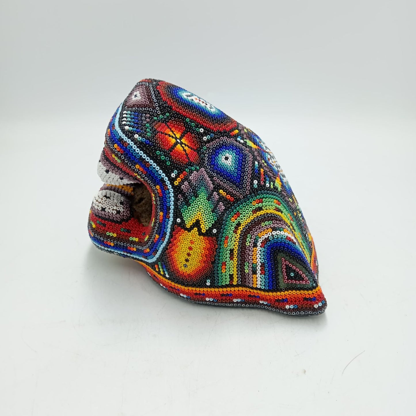 Mexican Folk Art Huichol Beaded Jaguar Head By Mayola Villa Lopez PP8167