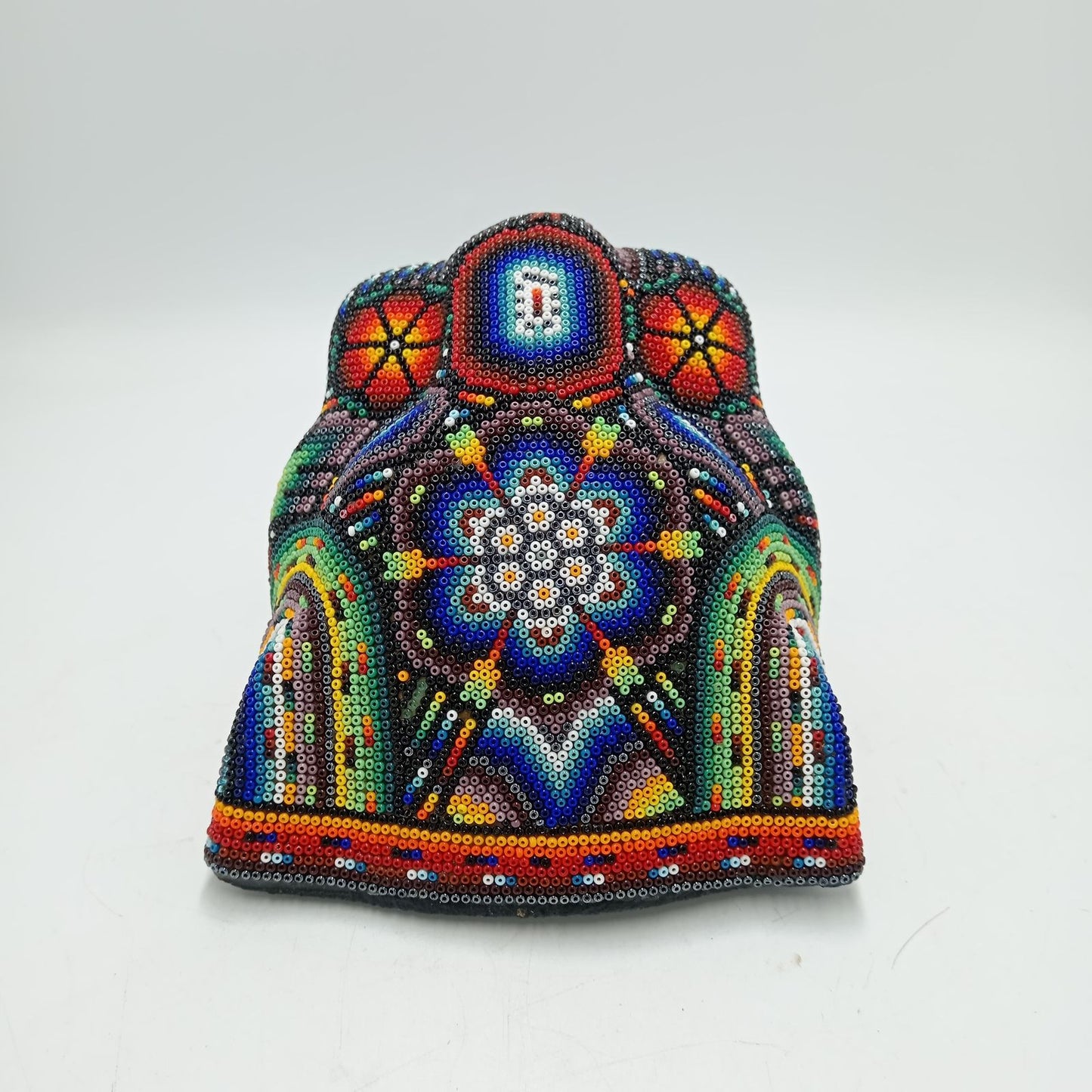 Mexican Folk Art Huichol Beaded Jaguar Head By Mayola Villa Lopez PP8167