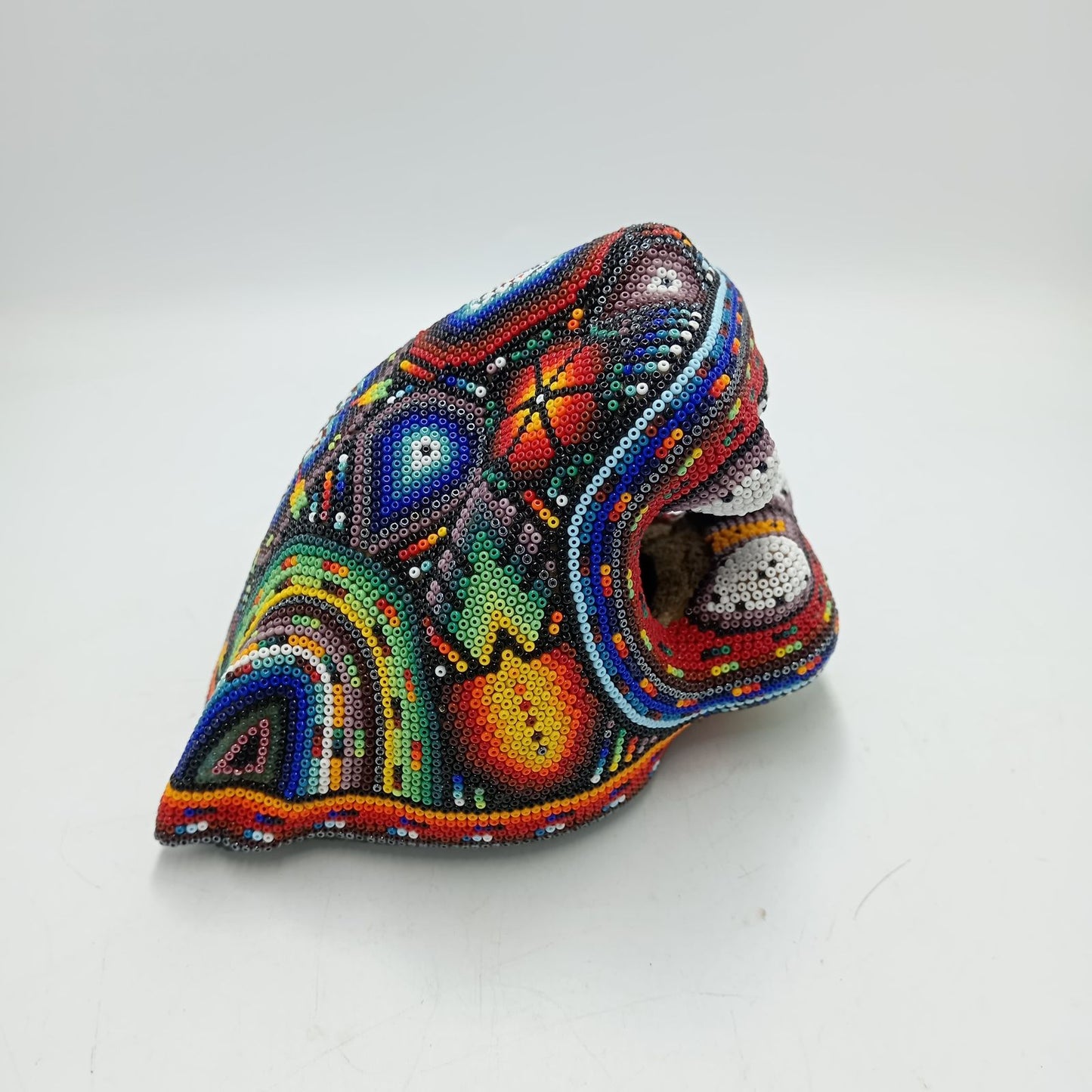 Mexican Folk Art Huichol Beaded Jaguar Head By Mayola Villa Lopez PP8167
