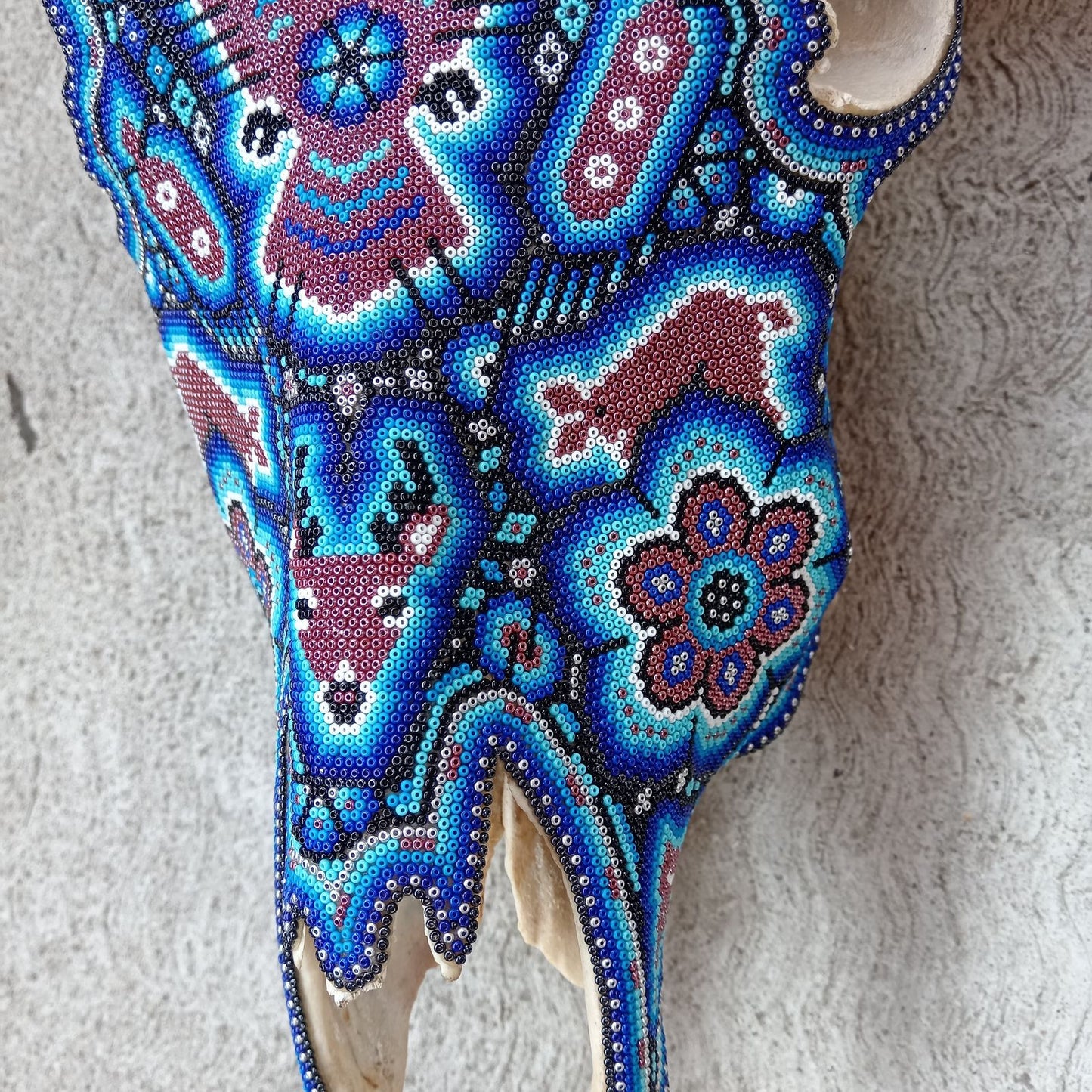 Mexican Folk Art Huichol Hand Beaded Bull Skull By Isandro Villa Lopez PP8172