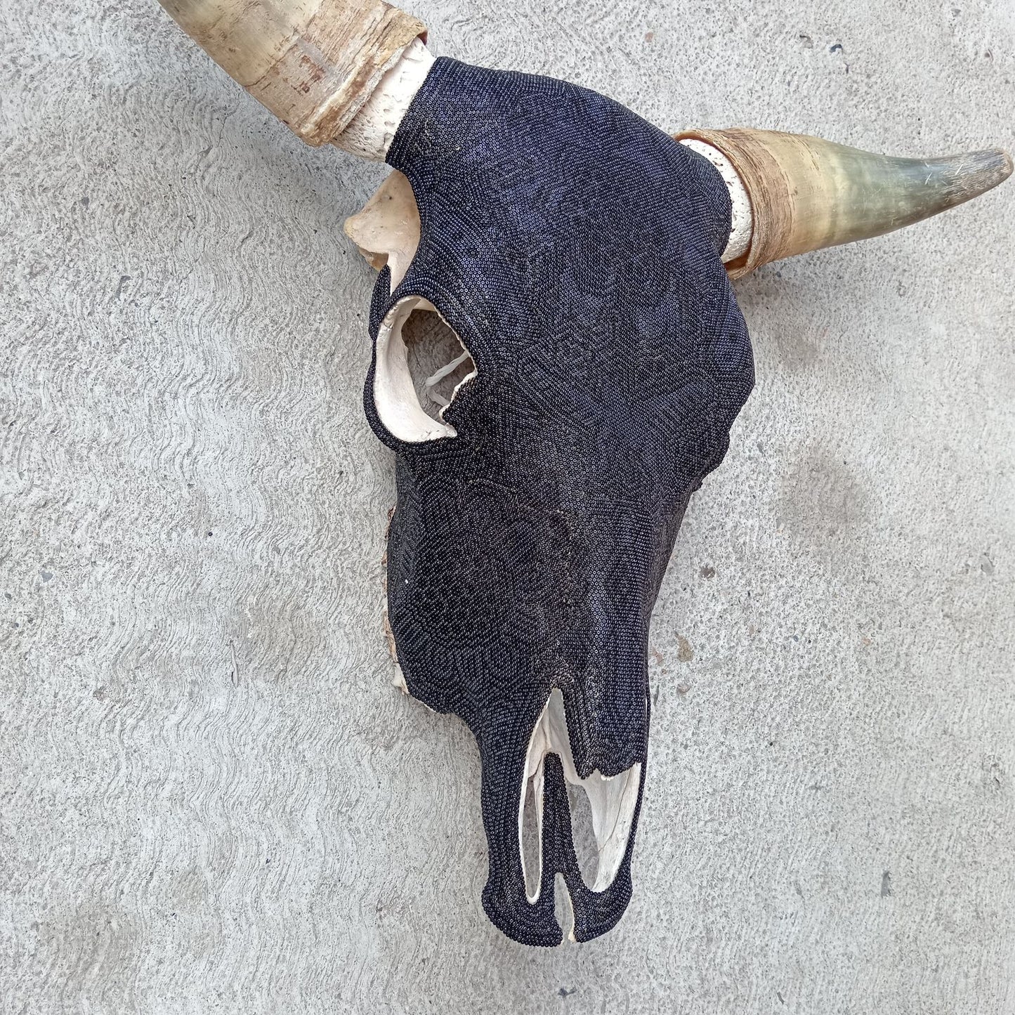 Mexican Folk Art Huichol Hand Beaded Bull Skull By Isandro Villa Lopez PP8174