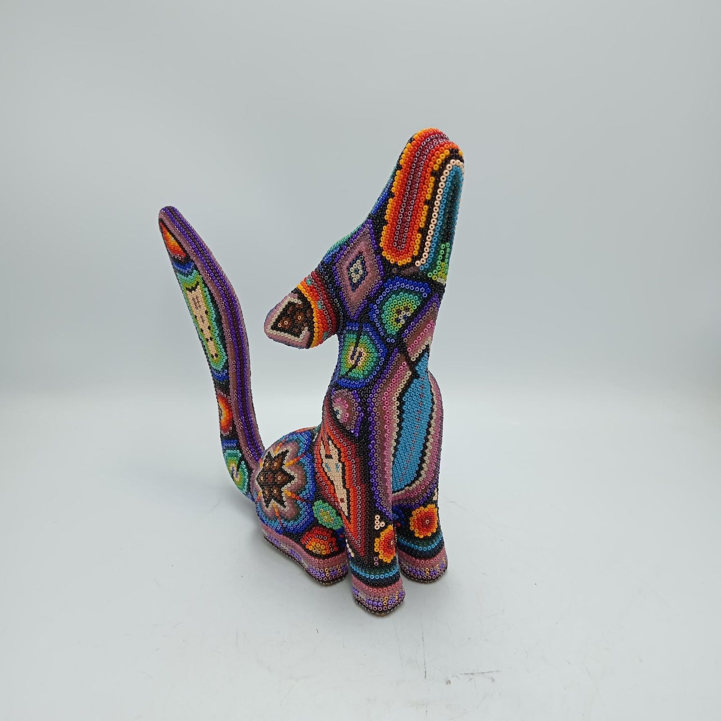 Mexican Huichol Hand Beaded Art, Coyote By Isandro Villa Lopez PP8176