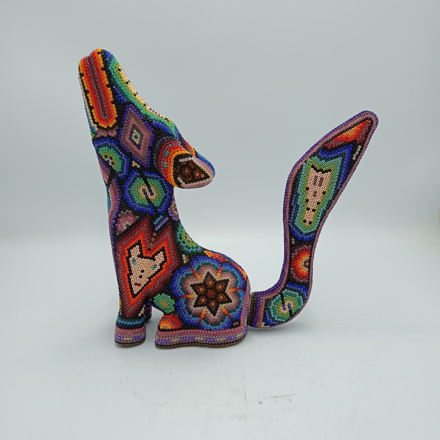 Mexican Huichol Hand Beaded Art, Coyote By Isandro Villa Lopez PP8176