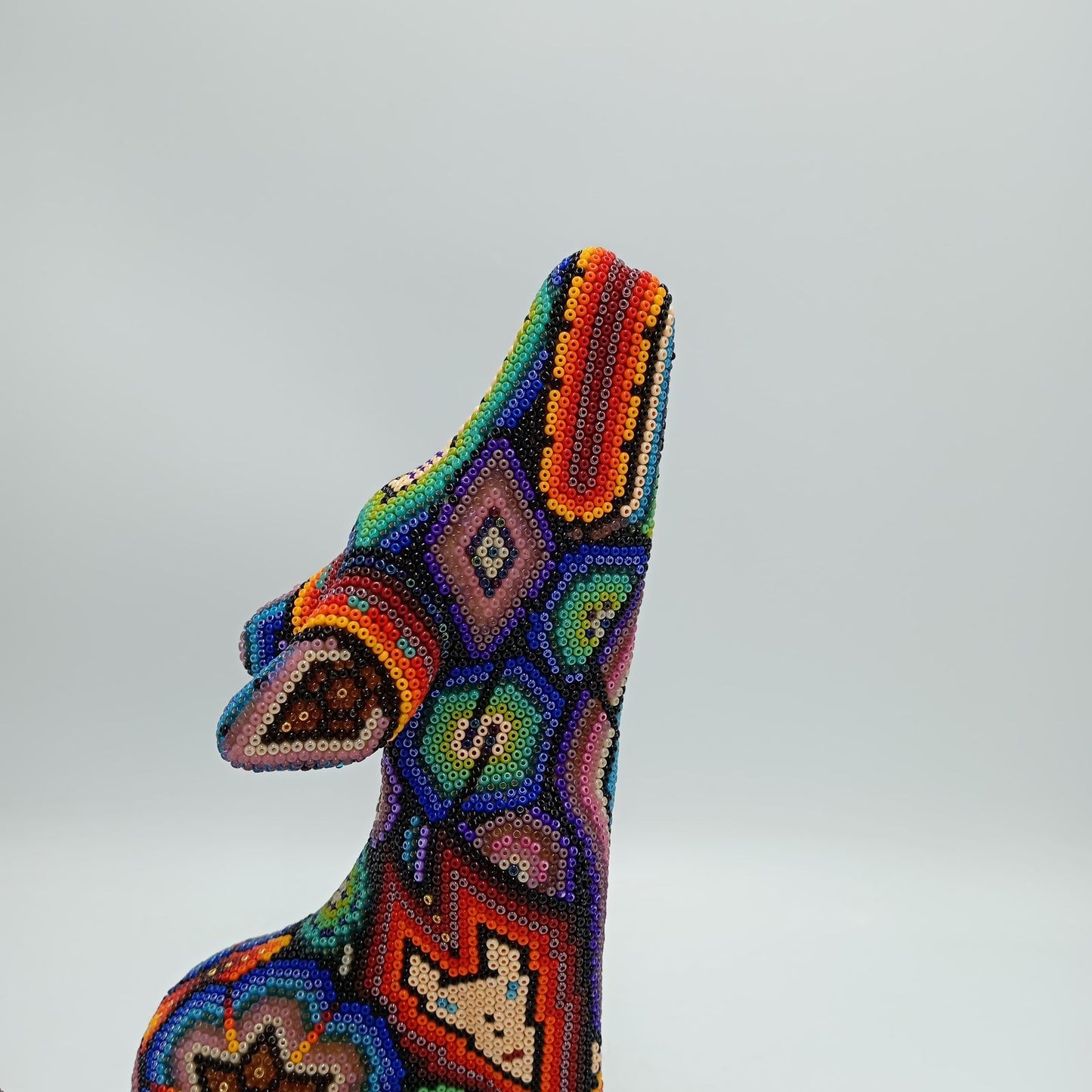 Mexican Huichol Hand Beaded Art, Coyote By Isandro Villa Lopez PP8176