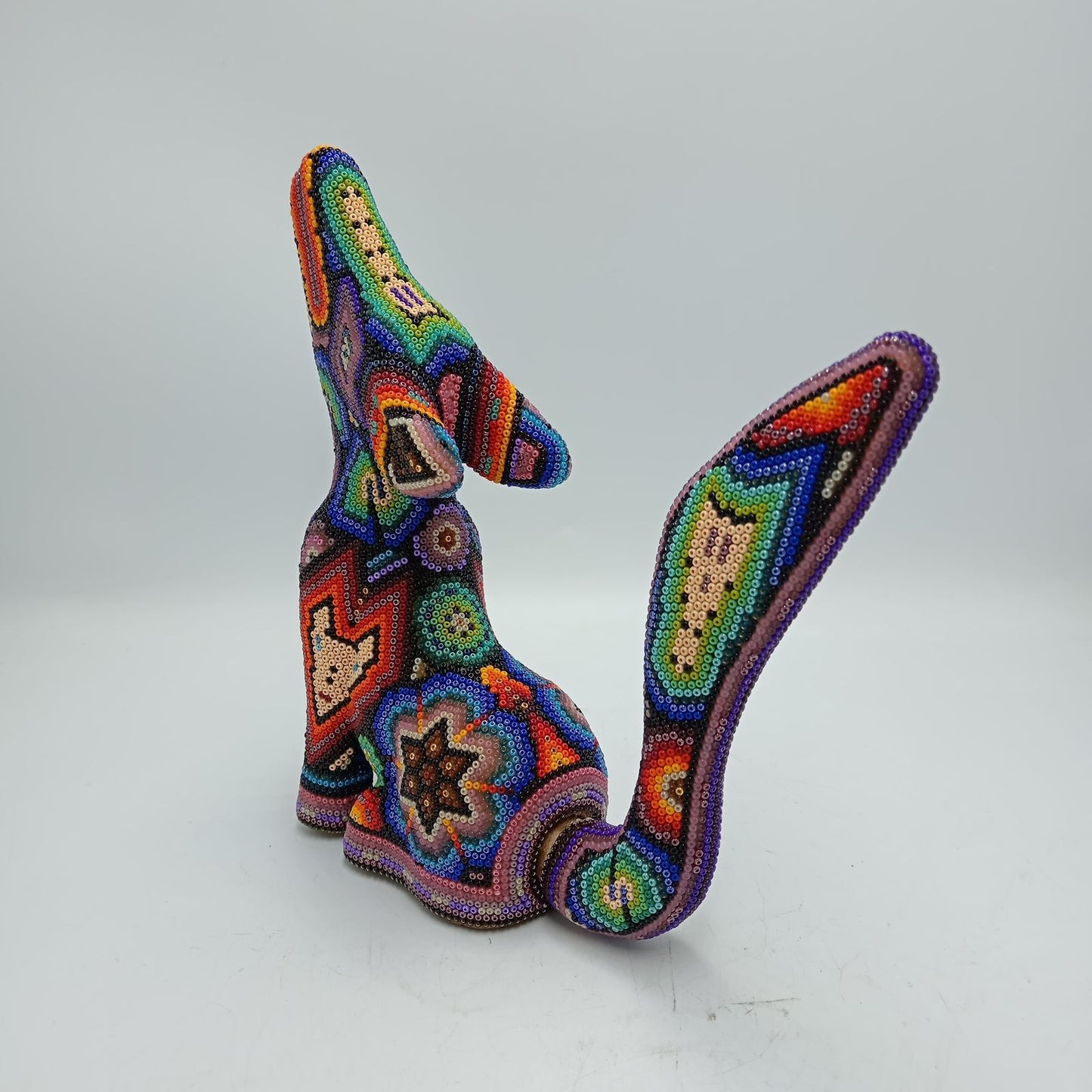 Mexican Huichol Hand Beaded Art, Coyote By Isandro Villa Lopez PP8176