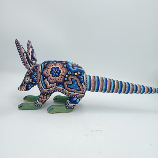 Mexican Huichol Hand Beaded Art, Armadillo By Isandro Villa Lopez PP8177